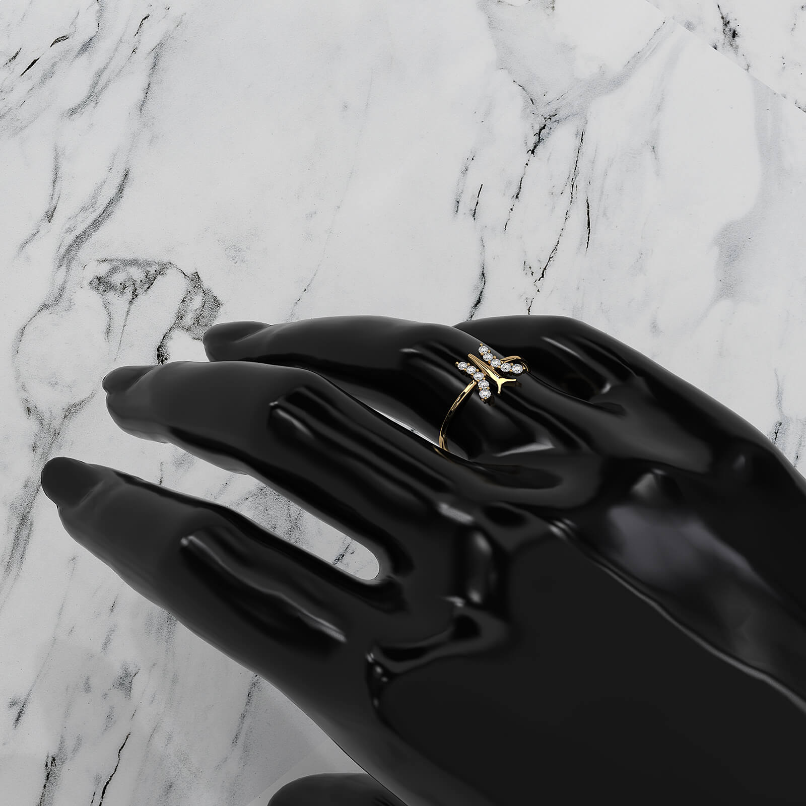 Minimalist Butterfly Prong Set Round Lab Diamond Fashionable Ring 0.16ctw.