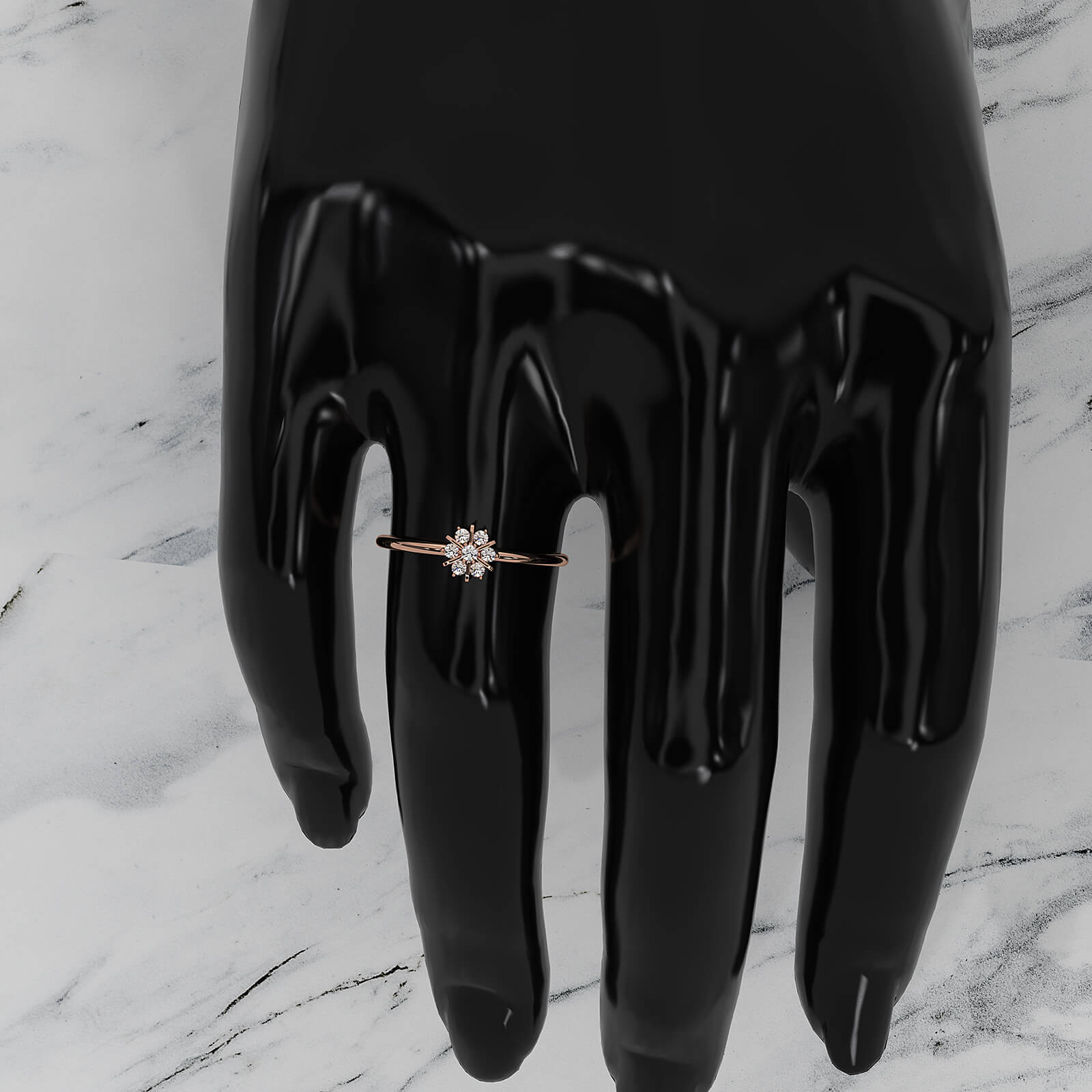 Minimalist Flower Stackable Round Lab Diamond Fashion Ring 0.09ctw.