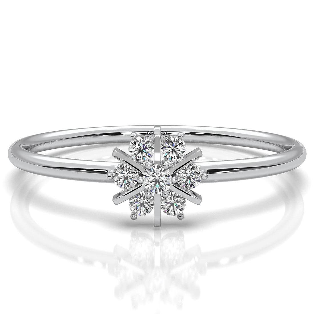 Minimalist Flower Stackable Round Lab Diamond Fashion Ring 0.09ctw.