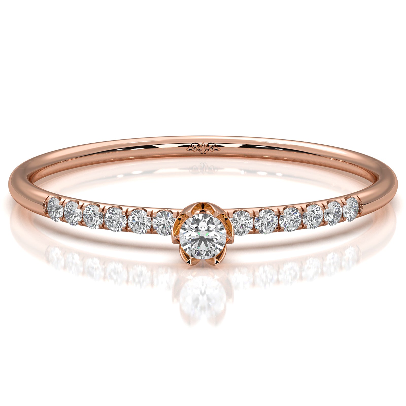 Floral Basket Style Stackable Round Lab Diamond Fashion Ring 0.08ctw.