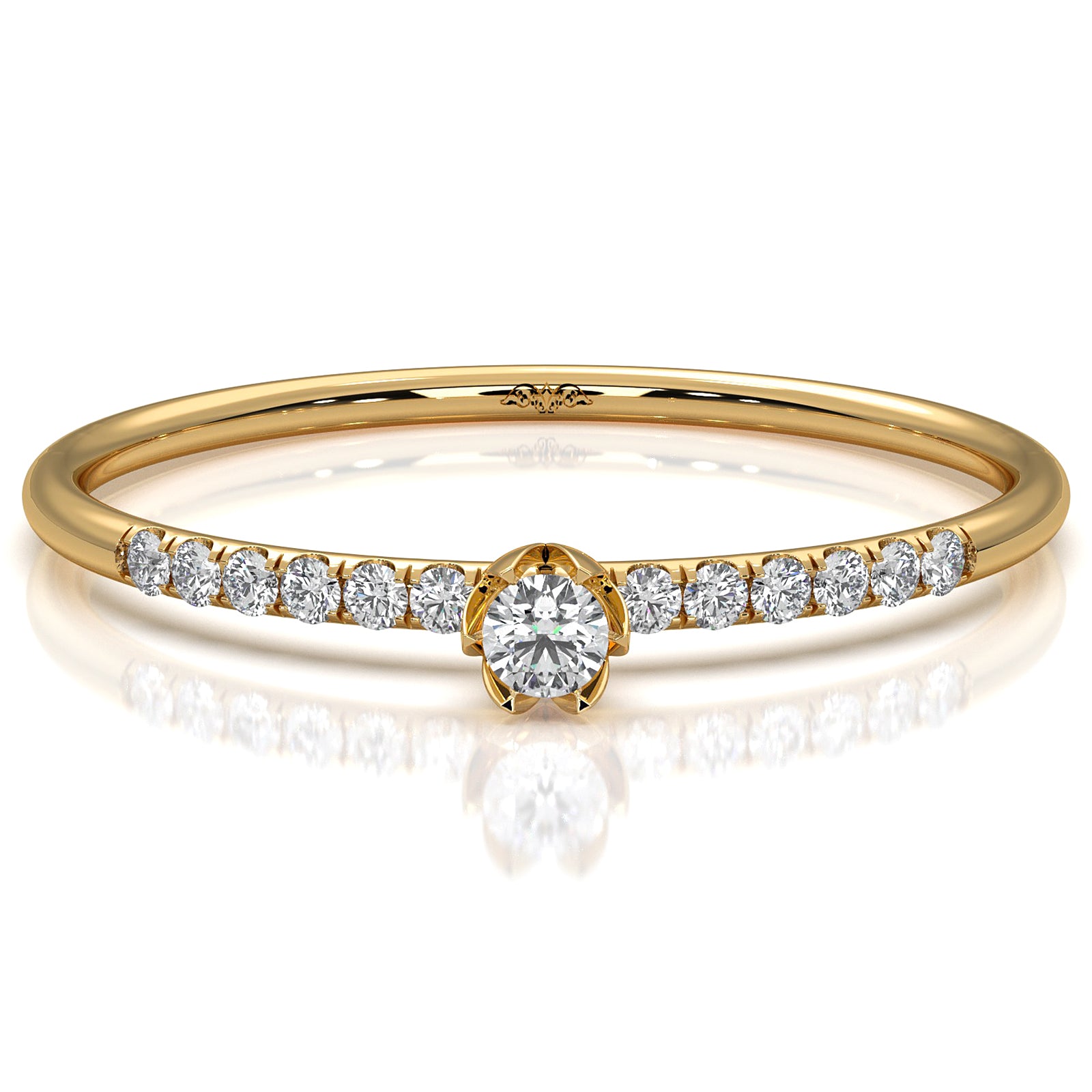 Floral Basket Style Stackable Round Lab Diamond Fashion Ring 0.08ctw.