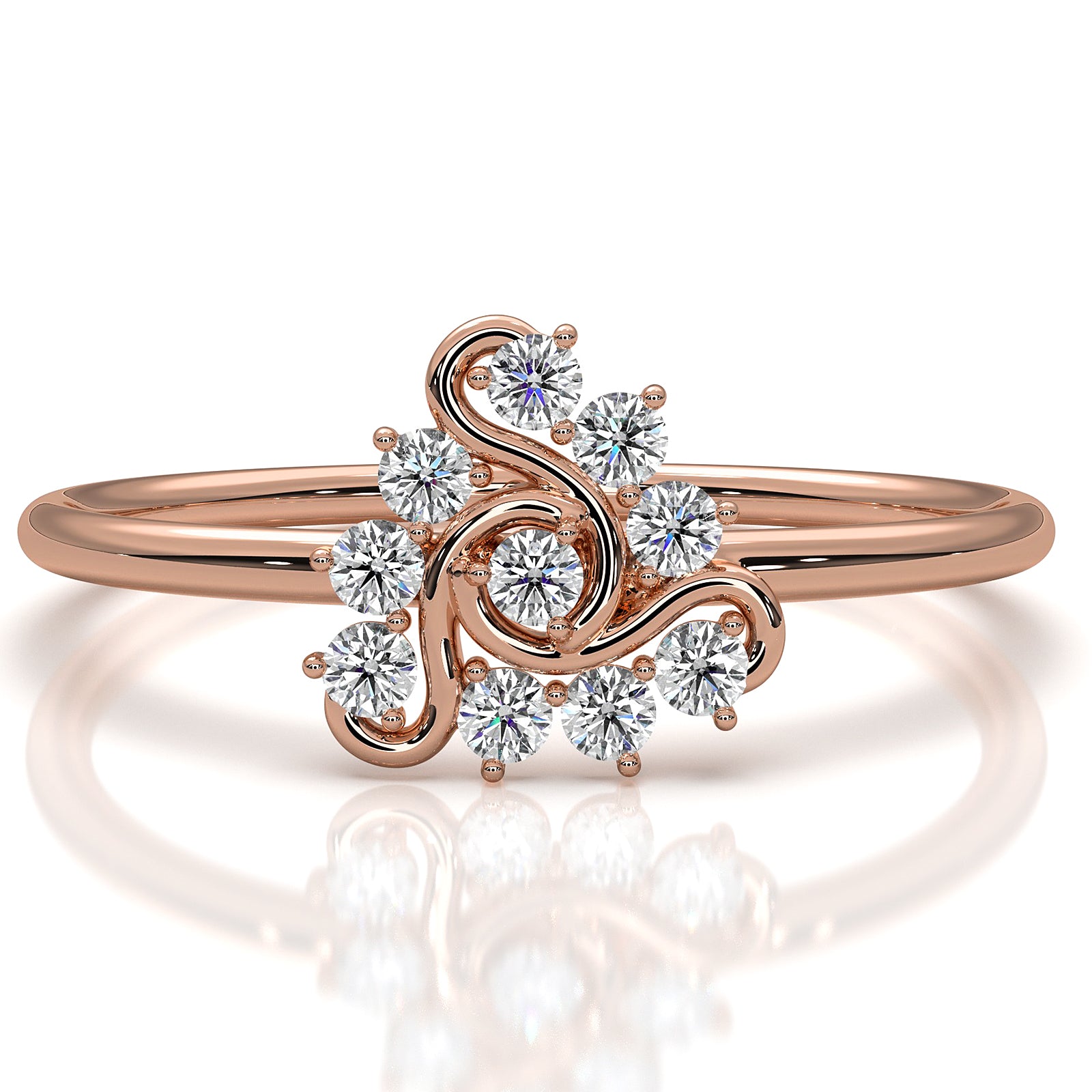 Prong Set Swirl Minimalist Round Lab Diamond Fashion Ring 0.15ctw.