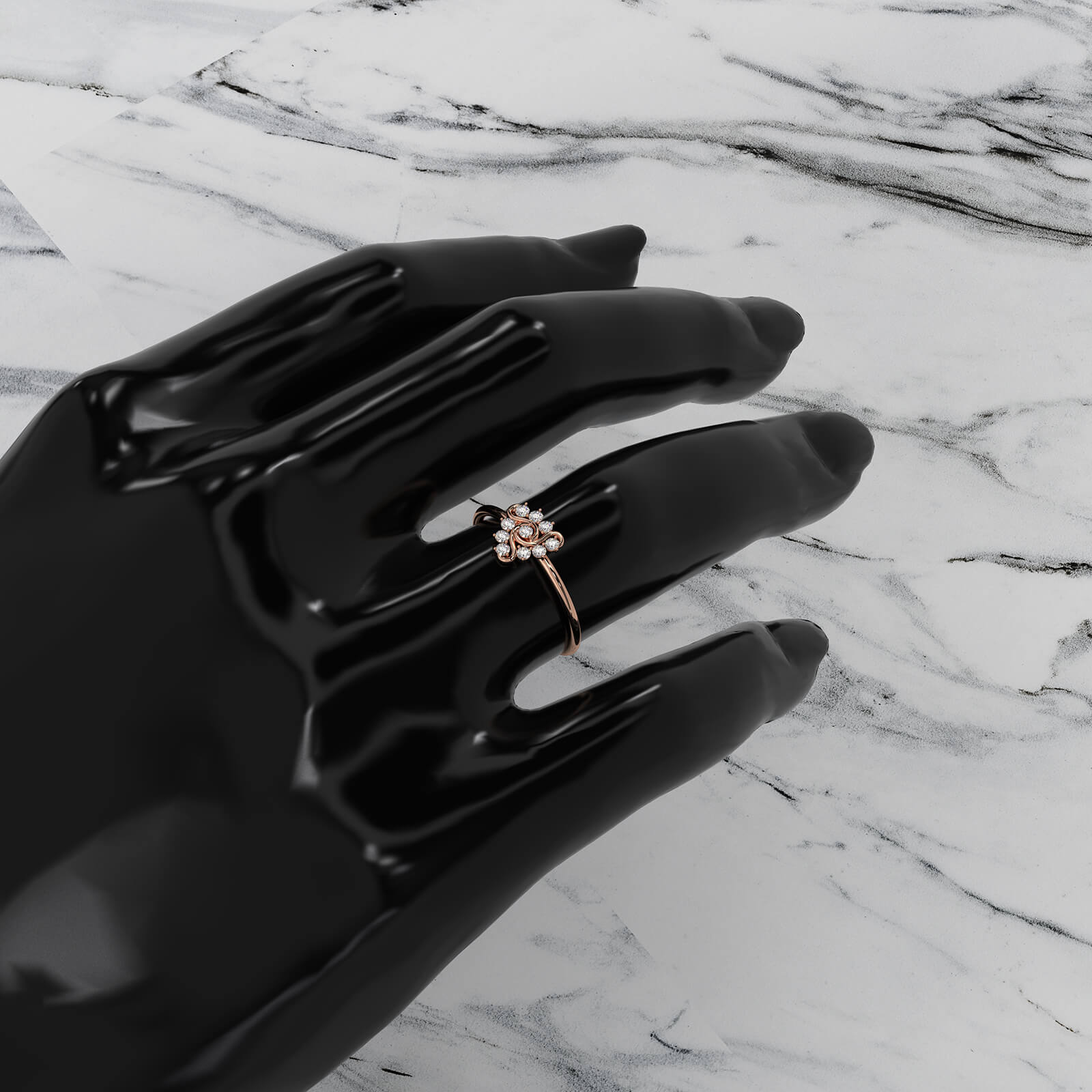 Prong Set Swirl Minimalist Round Lab Diamond Fashion Ring 0.15ctw.