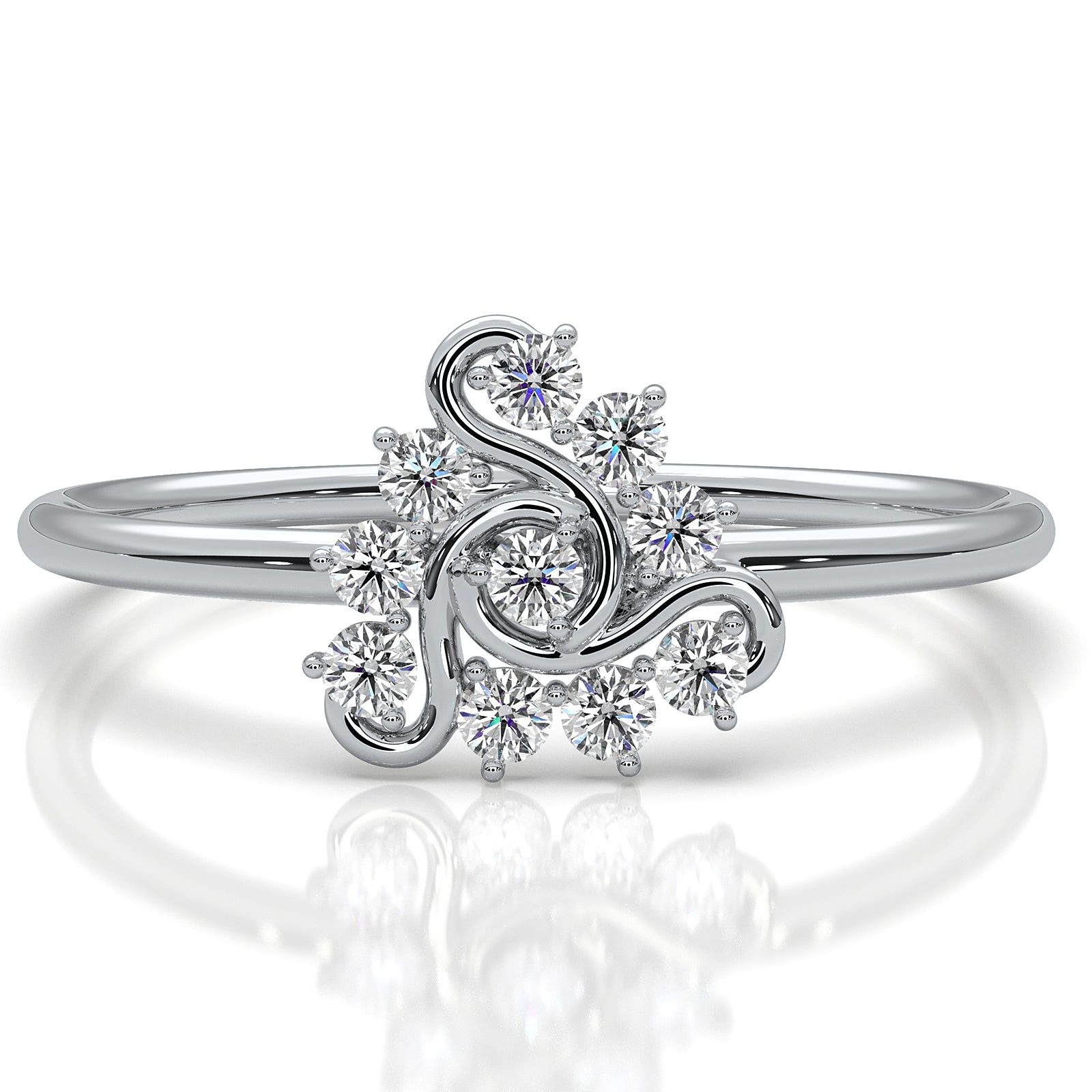 Prong Set Swirl Minimalist Round Lab Diamond Fashion Ring 0.15ctw.