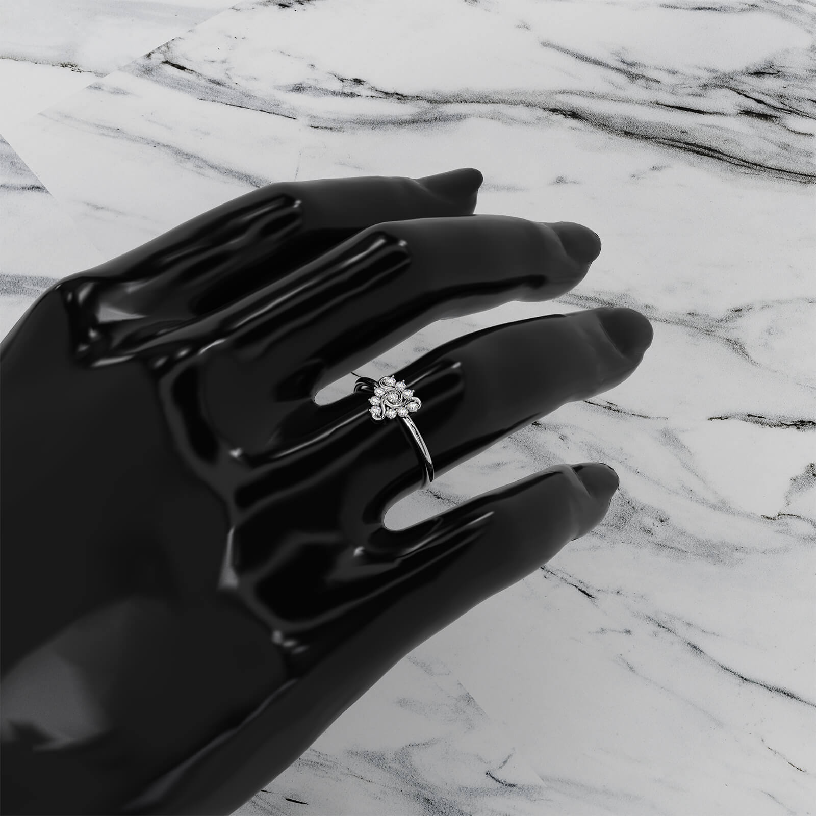 Prong Set Swirl Minimalist Round Lab Diamond Fashion Ring 0.15ctw.