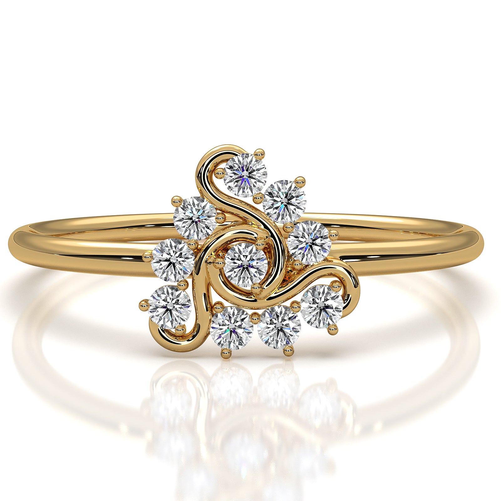 Prong Set Swirl Minimalist Round Lab Diamond Fashion Ring 0.15ctw.