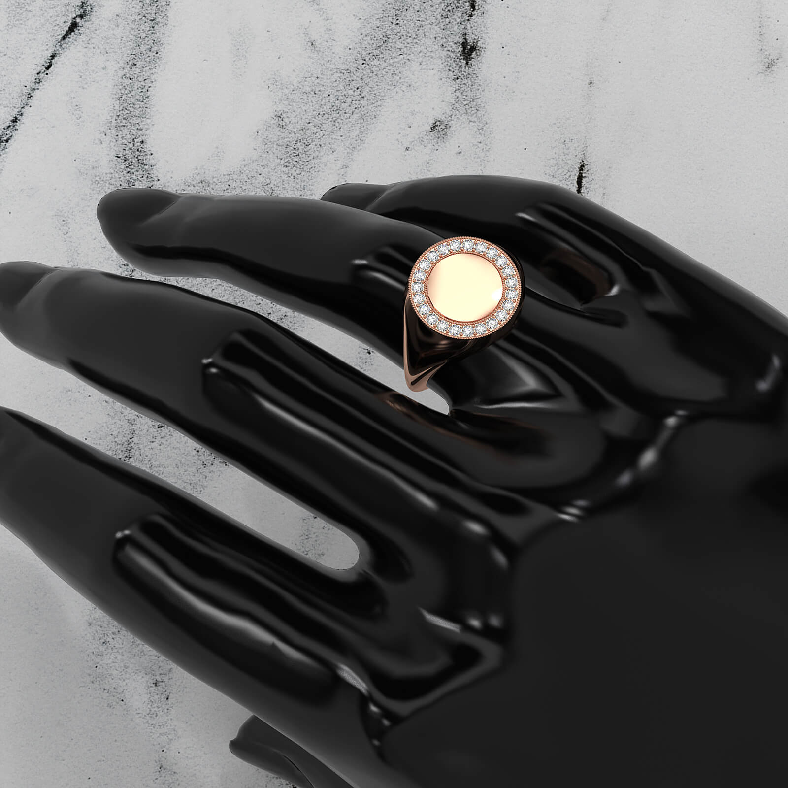 Minimalist Milgrain Signet Round Lab Diamond Fashion Ring 0.26ctw.