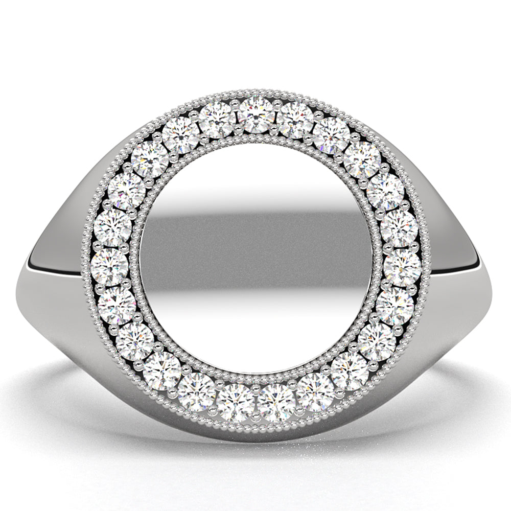 Minimalist Milgrain Signet Round Lab Diamond Fashion Ring 0.26ctw.