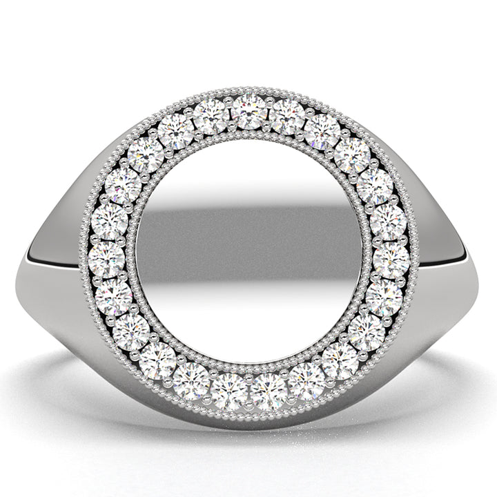 Minimalist Milgrain Signet Round Lab Diamond Fashion Ring 0.26ctw.