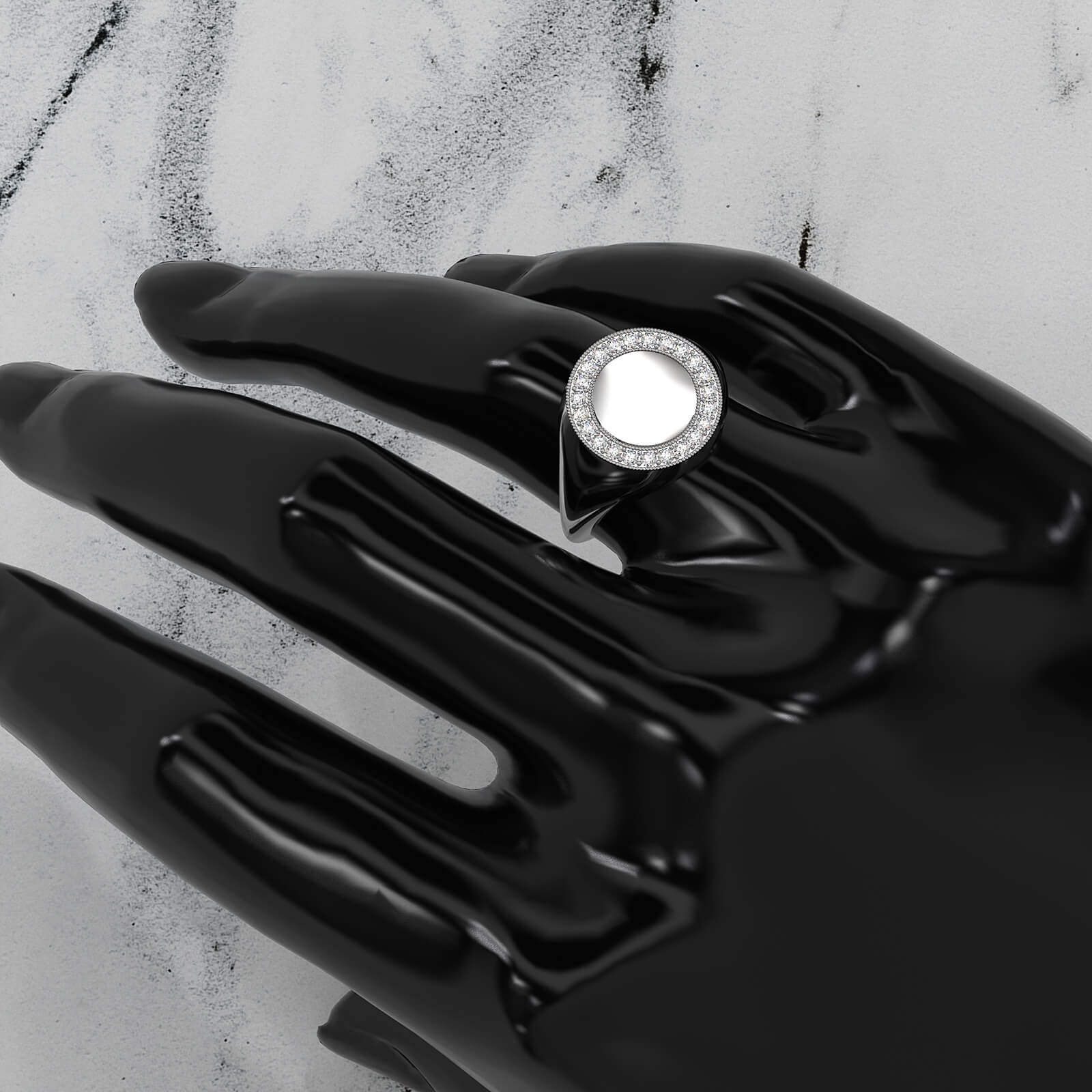 Minimalist Milgrain Signet Round Lab Diamond Fashion Ring 0.26ctw.