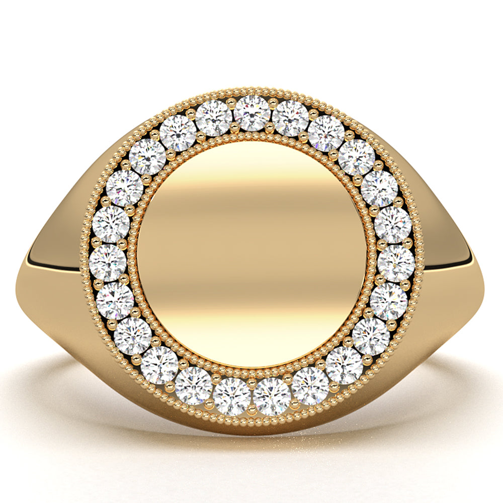 Minimalist Milgrain Signet Round Lab Diamond Fashion Ring 0.26ctw.