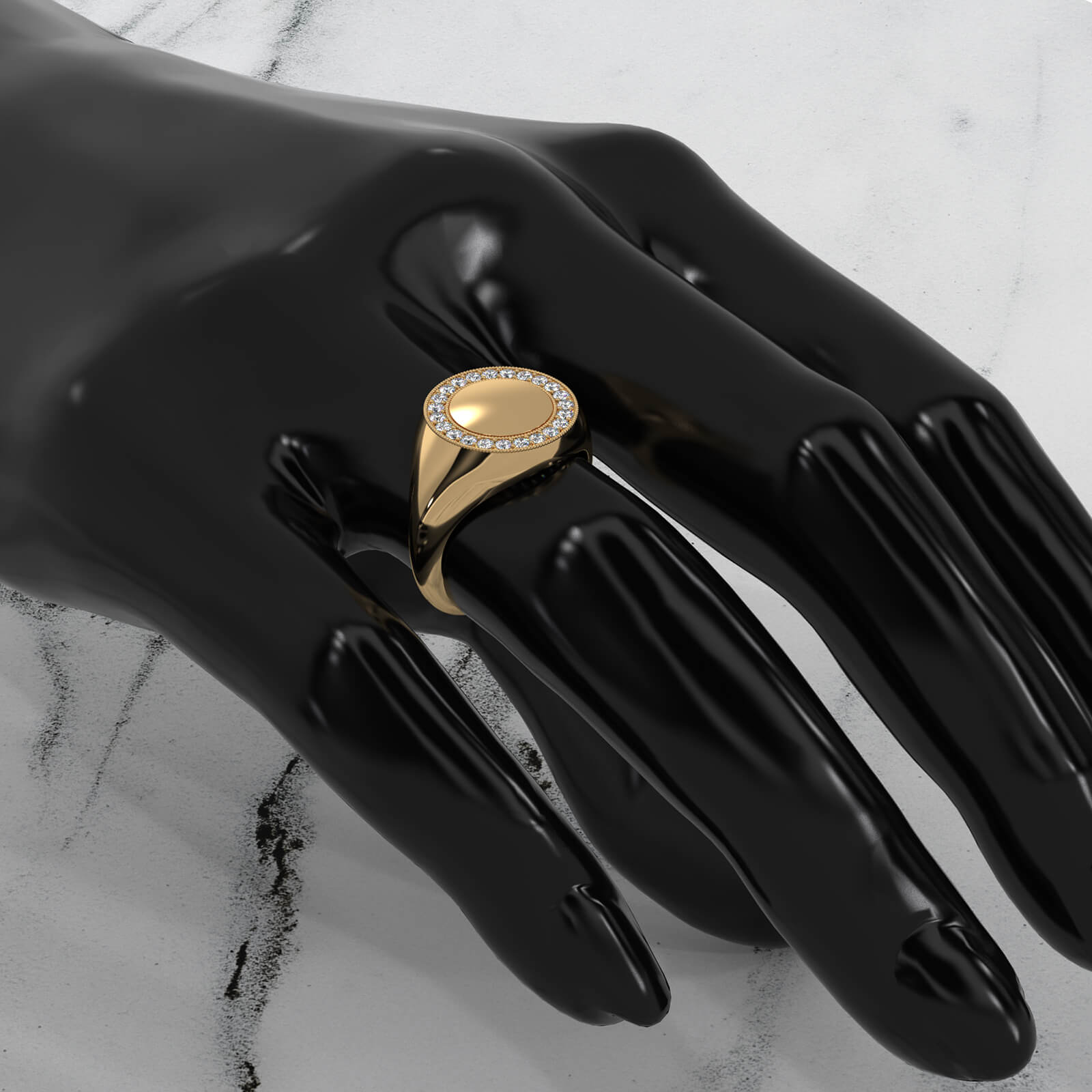 Minimalist Milgrain Signet Round Lab Diamond Fashion Ring 0.26ctw.