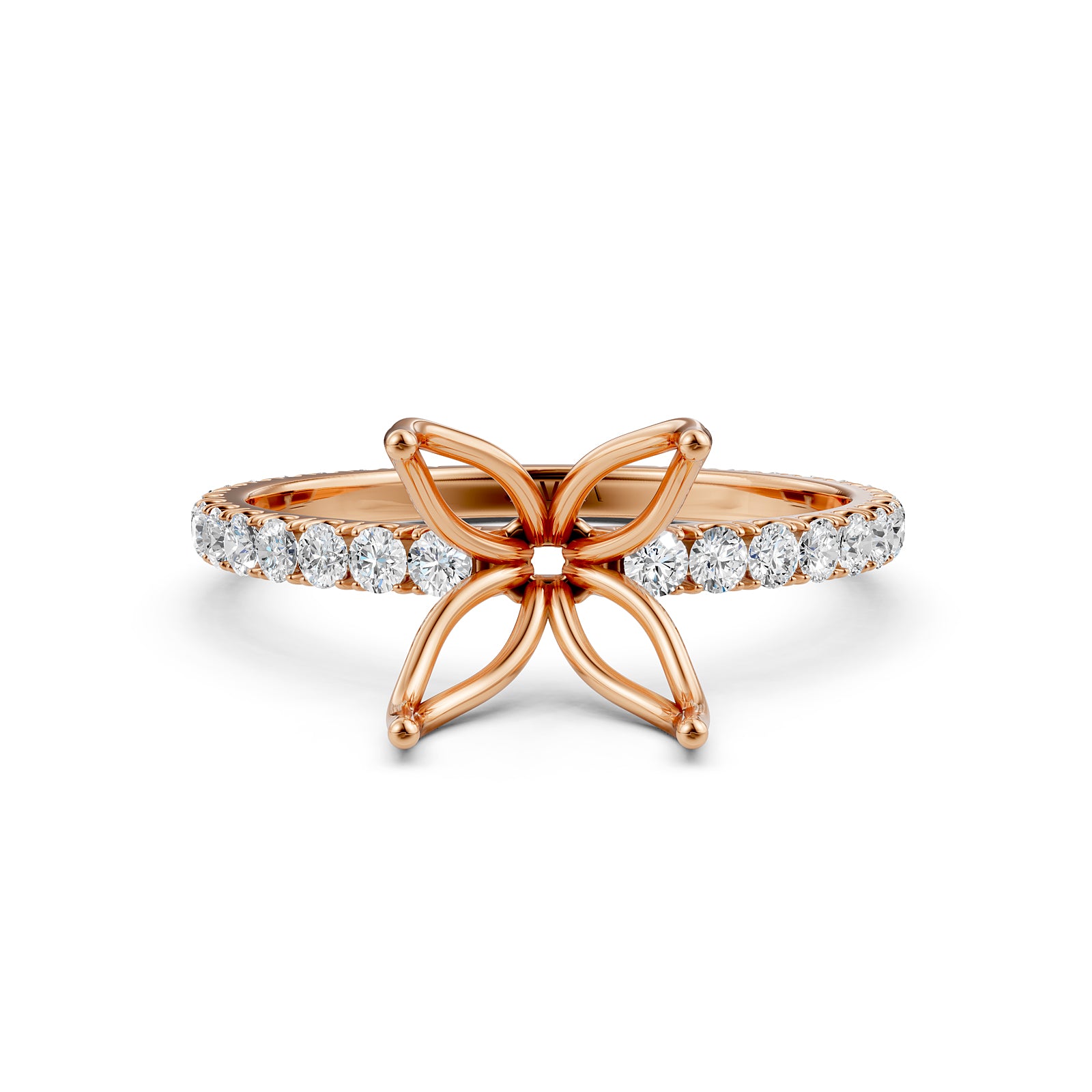 French Pave Set Lab Grown Diamond Semi Mount Engagement Ring 0.50 Ct.