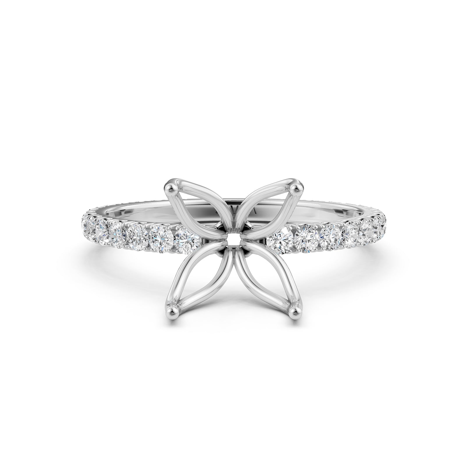 French Pave Set Lab Grown Diamond Semi Mount Engagement Ring 0.50 Ct.