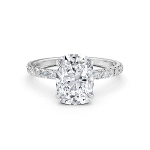 Cushion Lab Grown Diamond French U Cut Pave Set Engagement Ring