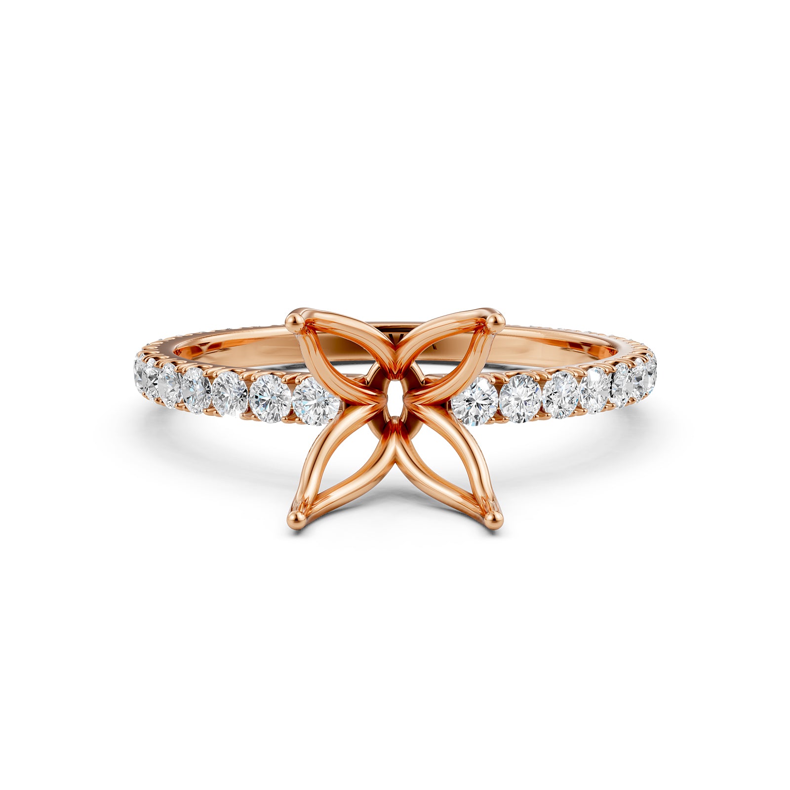 French Pave Set Lab Grown Diamond Semi Mount Engagement Ring 0.50 Ct.