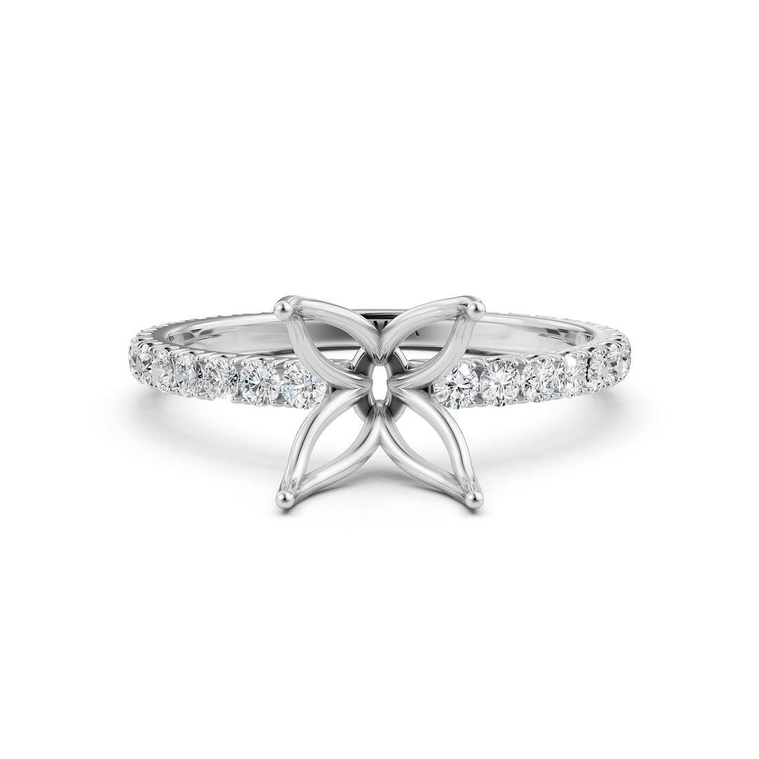 French Pave Set Lab Grown Diamond Semi Mount Engagement Ring 0.50 Ct.