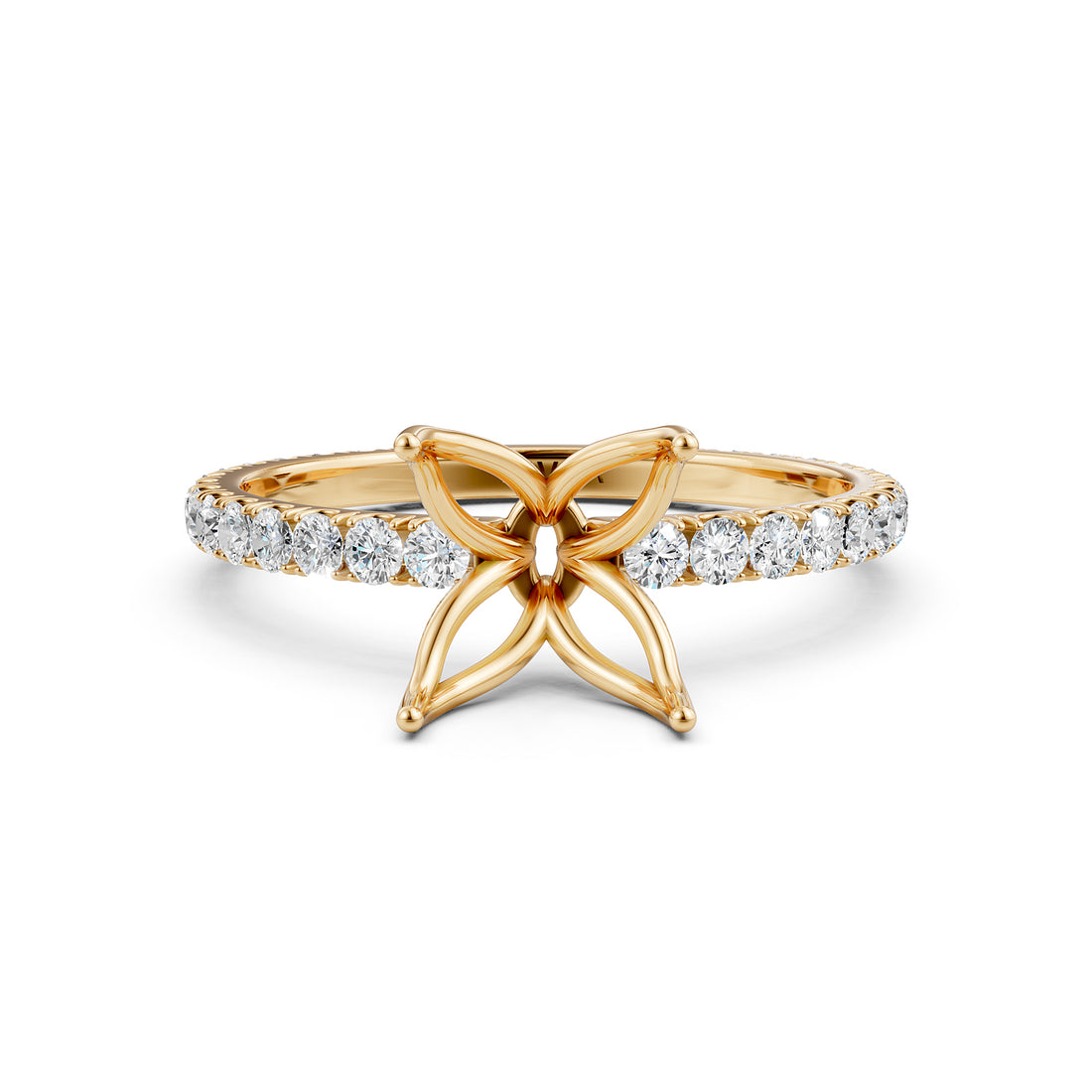 French Pave Set Lab Grown Diamond Semi Mount Engagement Ring 0.50 Ct.