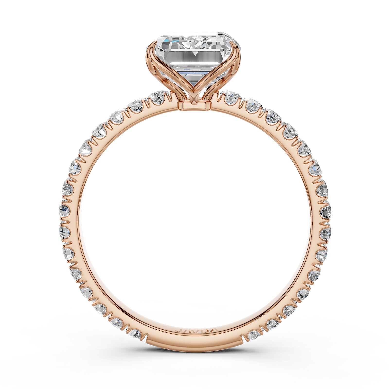 Emerald Lab Grown Diamond French Pave Set Engagement Ring