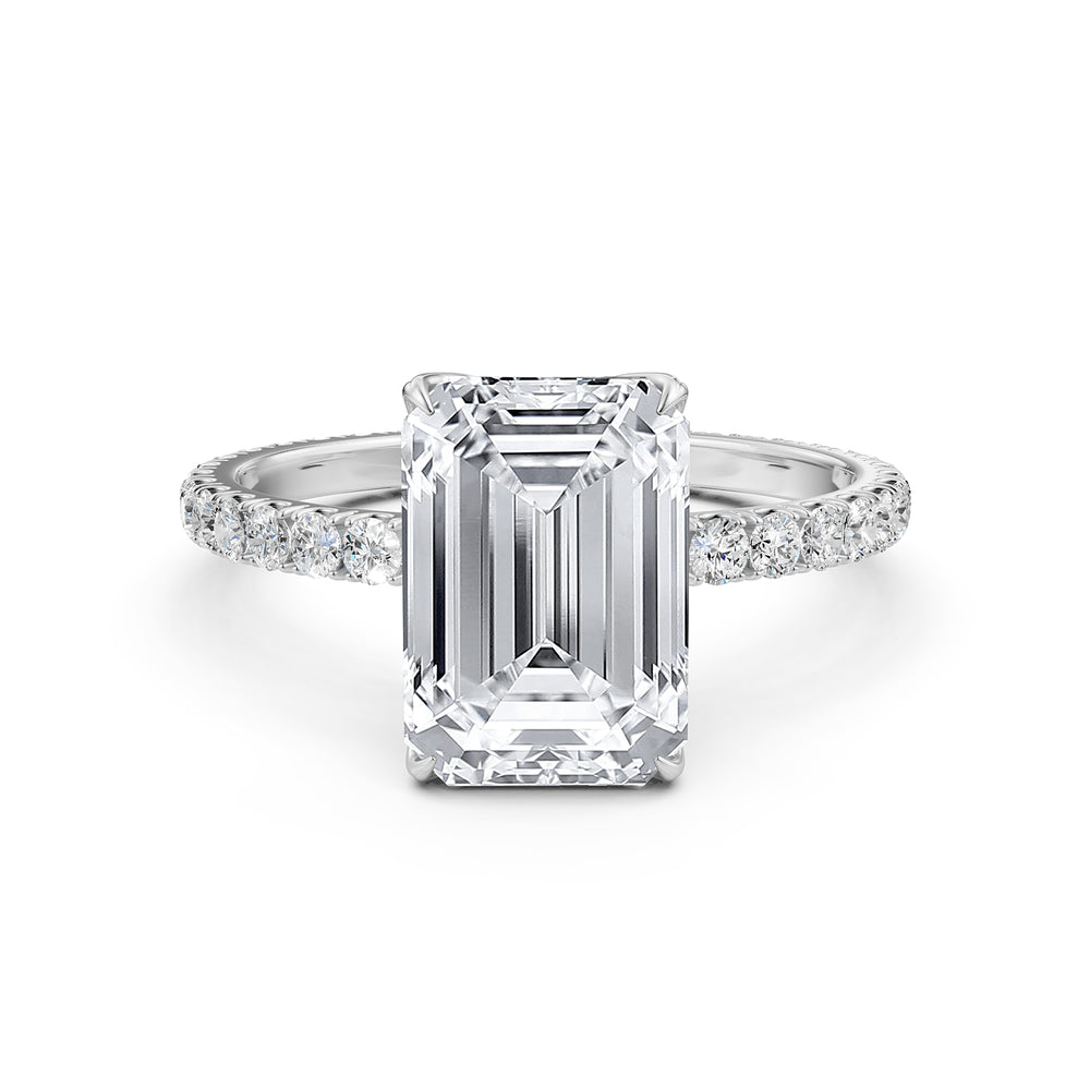 Emerald Lab Grown Diamond French Pave Set Engagement Ring