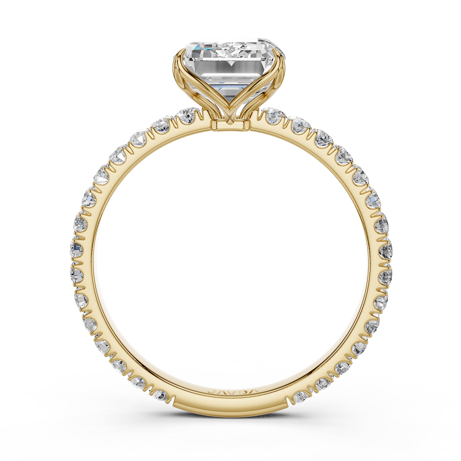 Emerald Lab Grown Diamond French Pave Set Engagement Ring