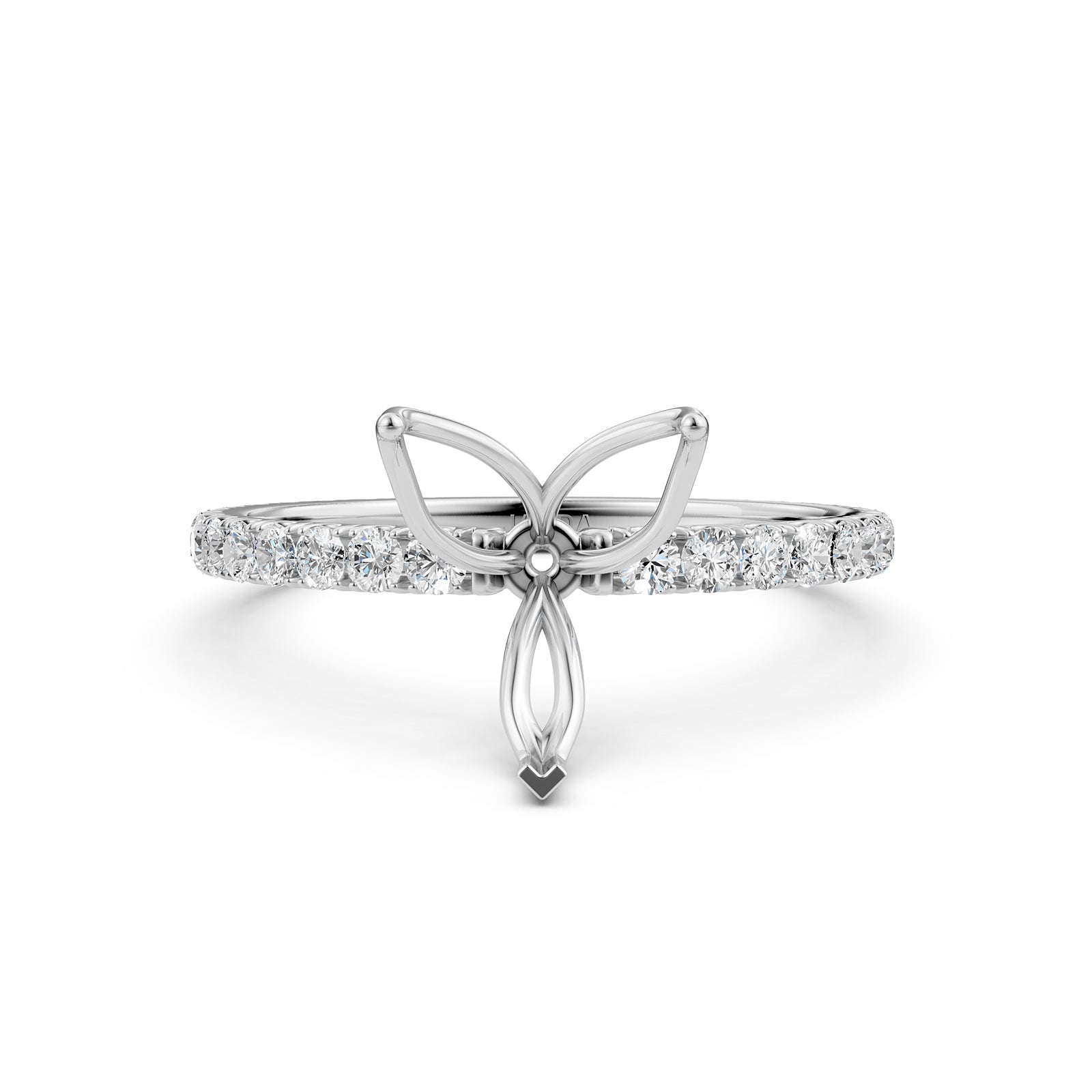 French Pave Set Lab Grown Diamond Semi Mount Engagement Ring 0.50 Ct.