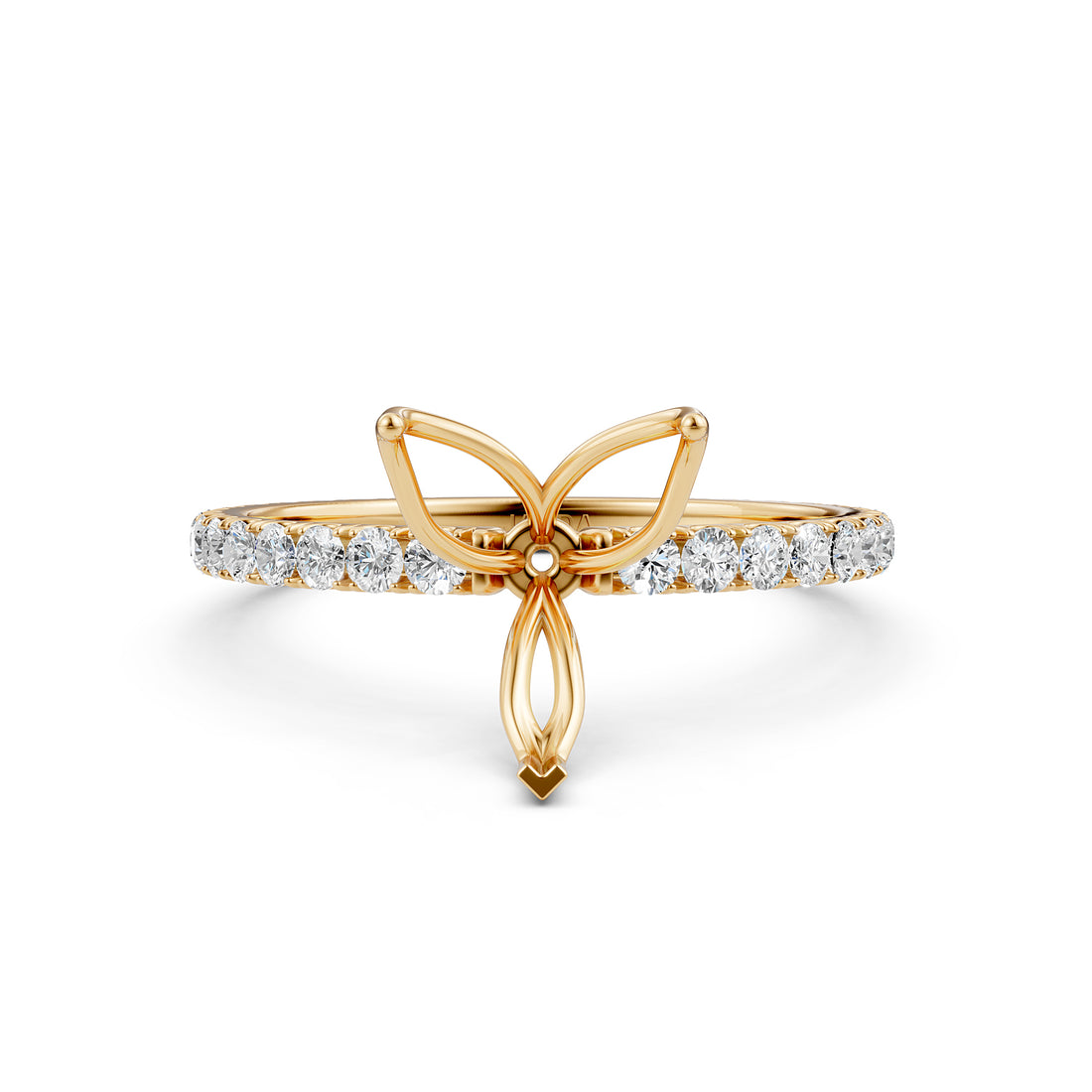 French Pave Set Lab Grown Diamond Semi Mount Engagement Ring 0.50 Ct.