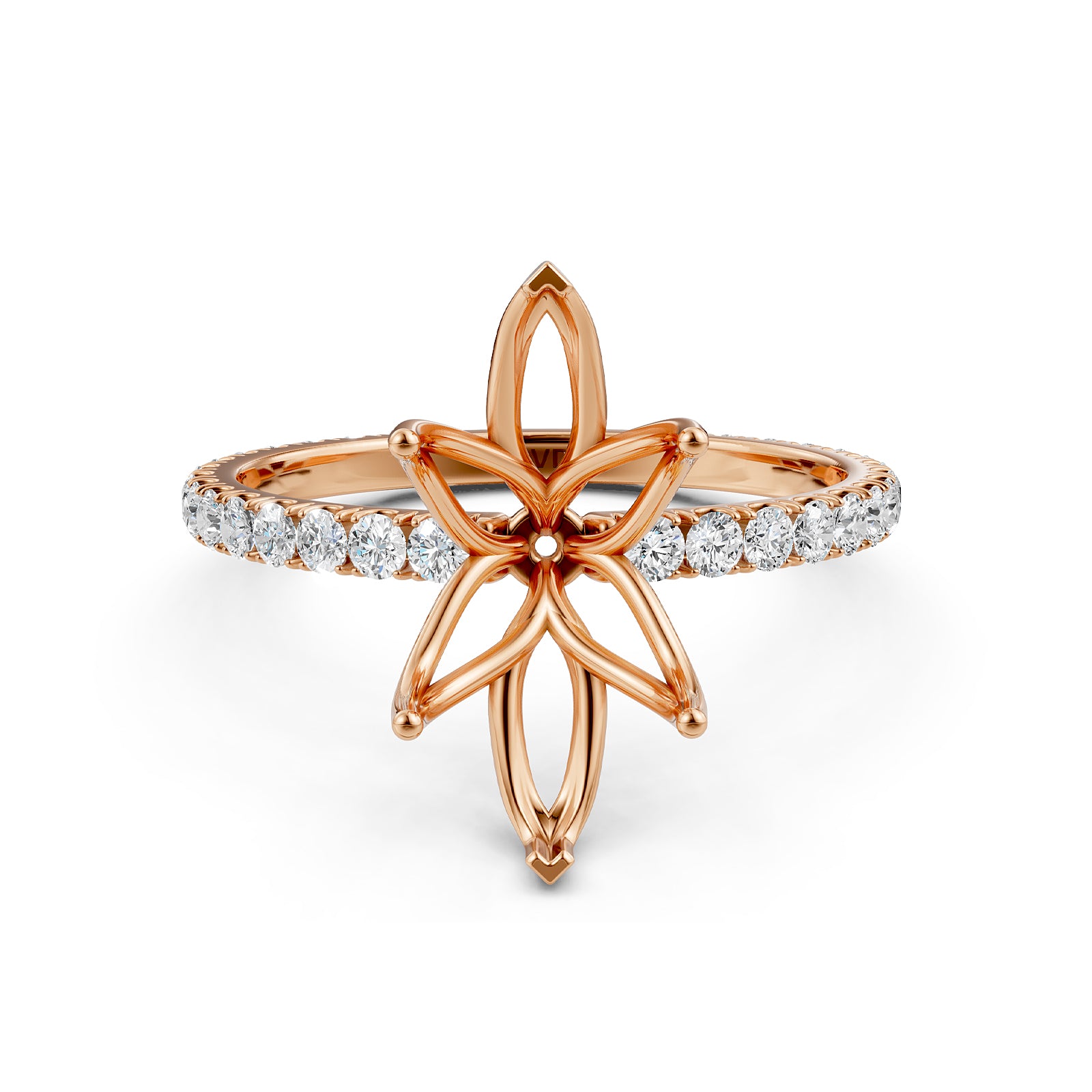 French Pave Set Lab Grown Diamond Semi Mount Engagement Ring 0.50 Ct.