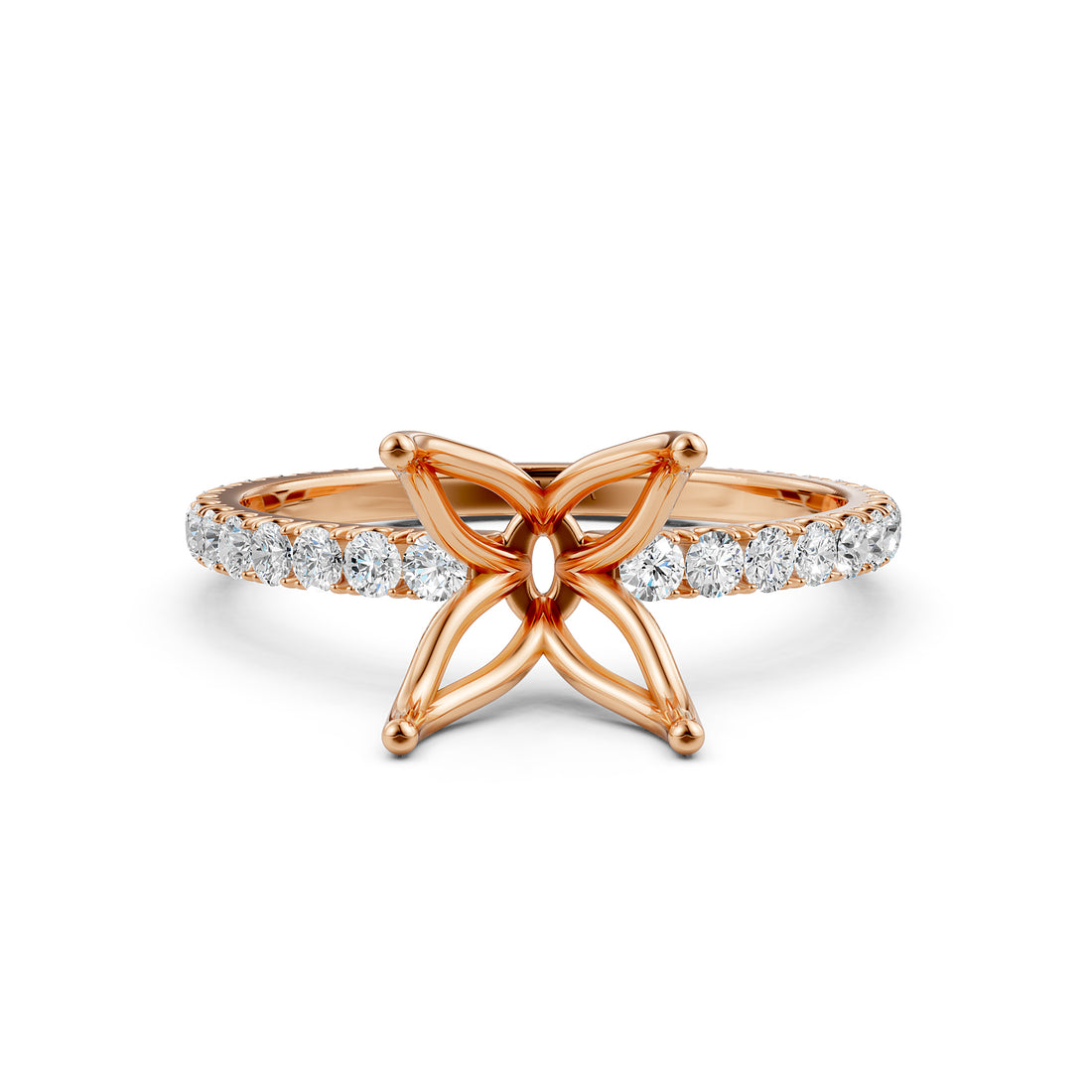 French Pave Set Lab Grown Diamond Semi Mount Engagement Ring 0.50 Ct.