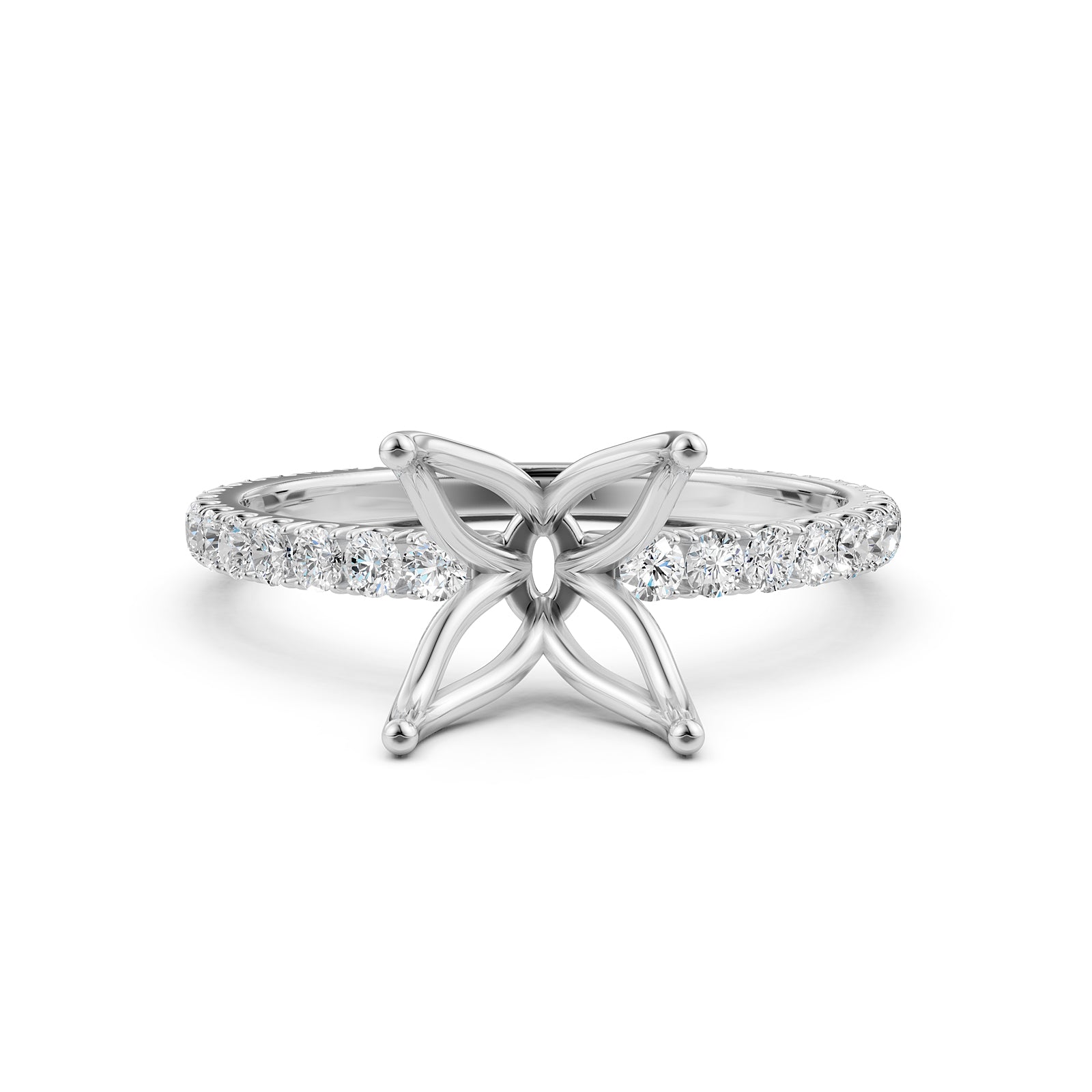 French Pave Set Lab Grown Diamond Semi Mount Engagement Ring 0.50 Ct.