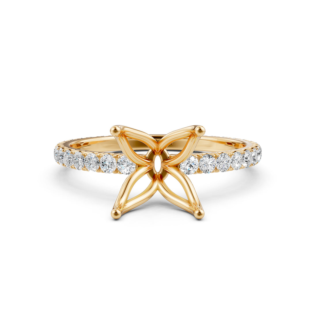 French Pave Set Lab Grown Diamond Semi Mount Engagement Ring 0.50 Ct.