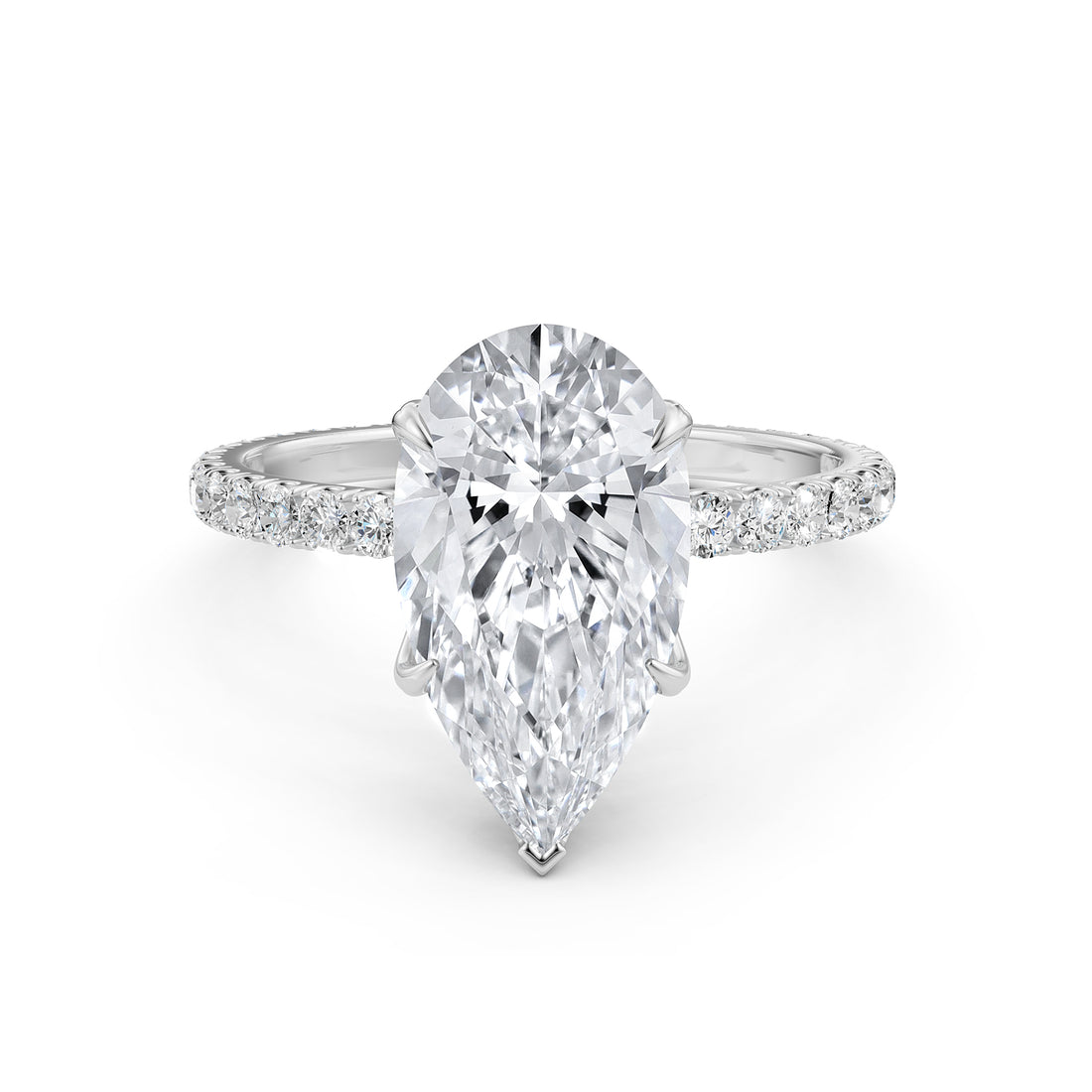 Pear Lab Grown Diamond Engagement French U Cut Pave Set Ring