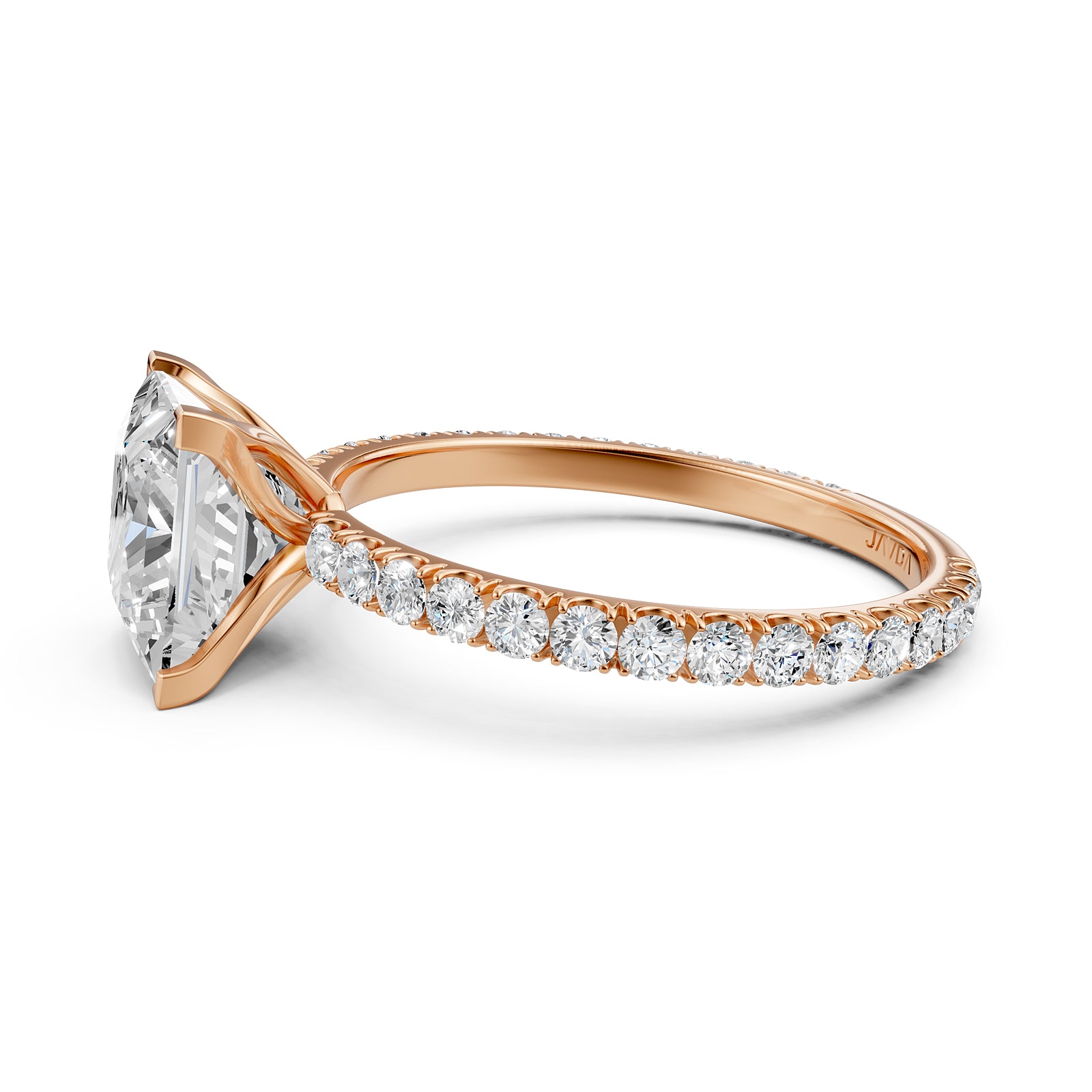 Princess Lab Grown Diamond Engagement French Pave Set Ring