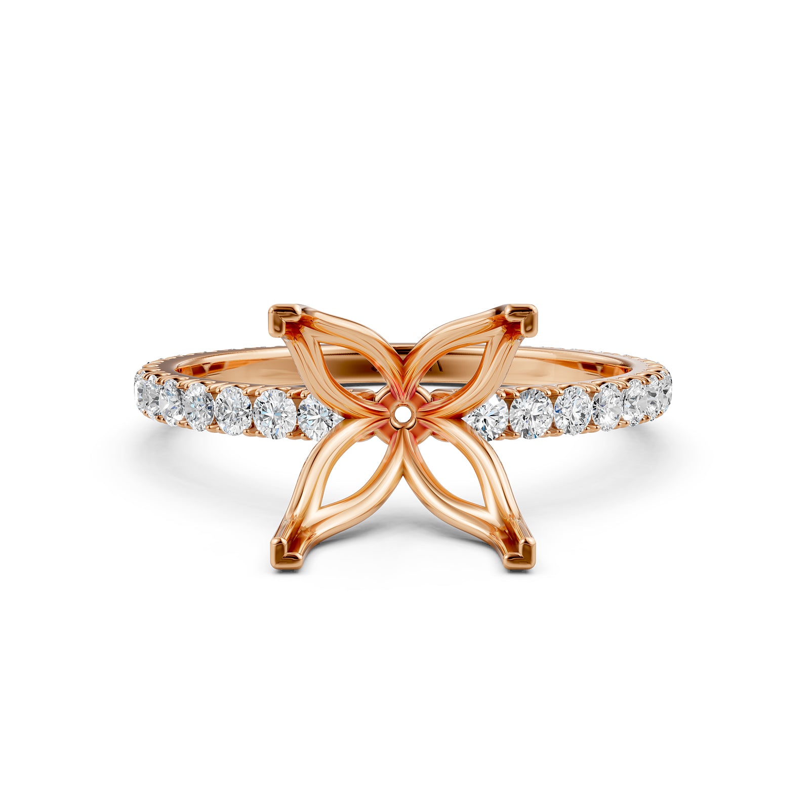 French Pave Set Lab Grown Diamond Semi Mount Engagement Ring 0.50 Ct.