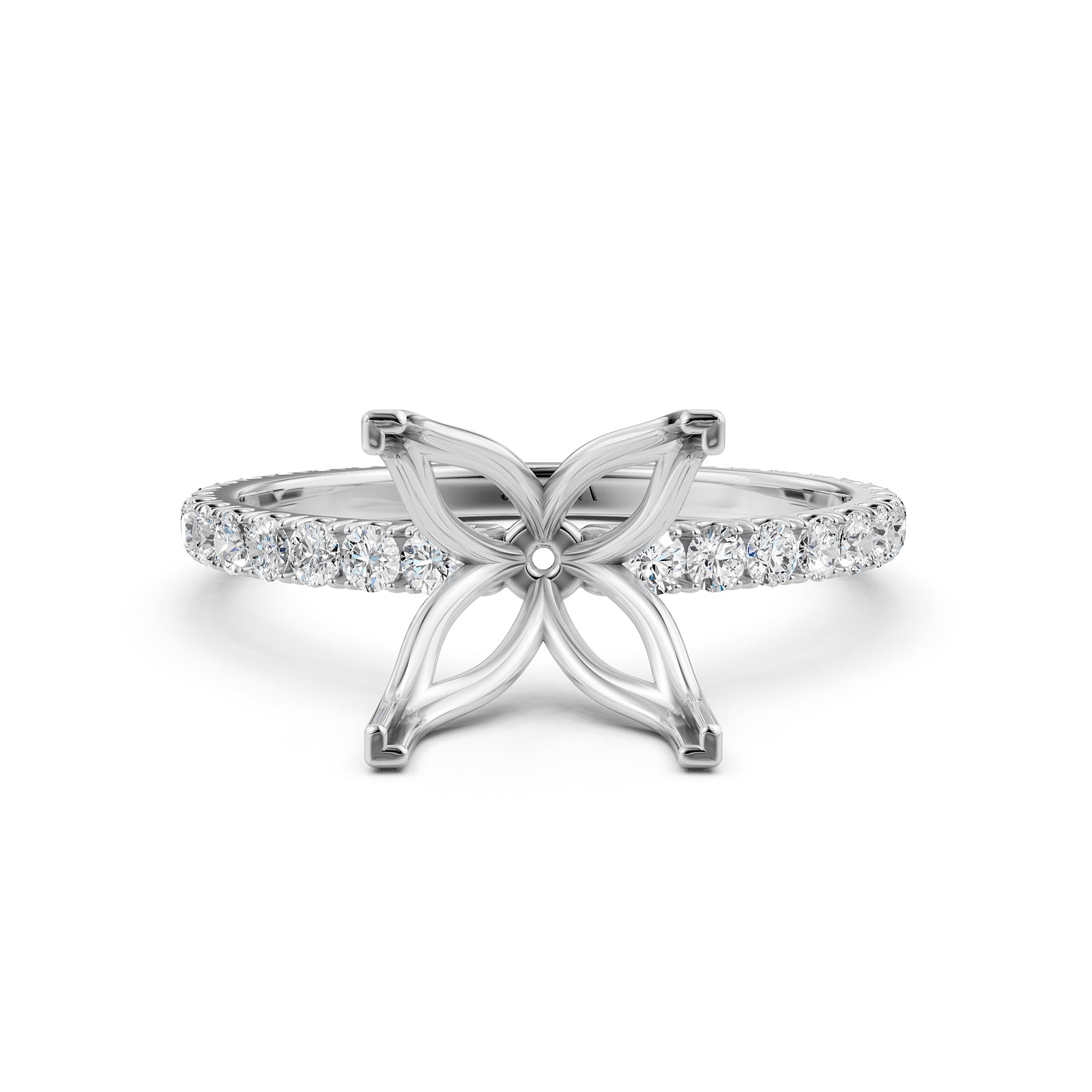 French Pave Set Lab Grown Diamond Semi Mount Engagement Ring 0.50 Ct.