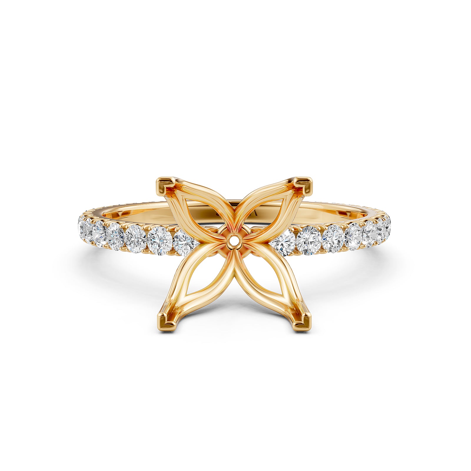 French Pave Set Lab Grown Diamond Semi Mount Engagement Ring 0.50 Ct.