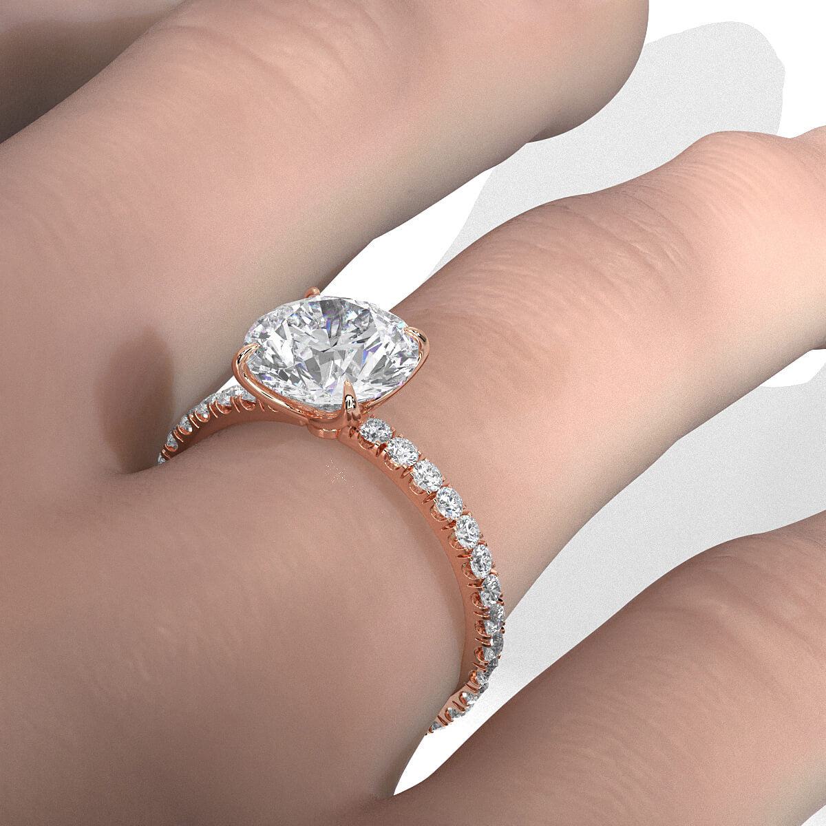 Round Lab Grown Diamond French Pave Set Engagement Ring