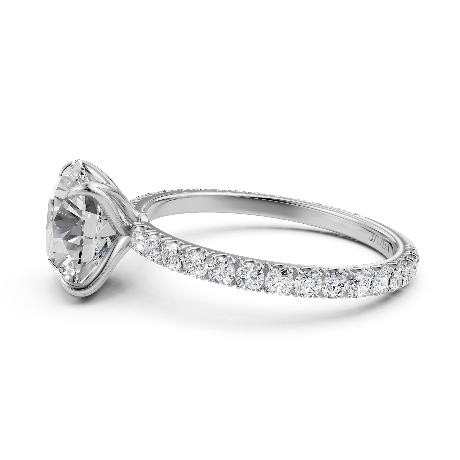 Round Lab Grown Diamond French Pave Set Engagement Ring