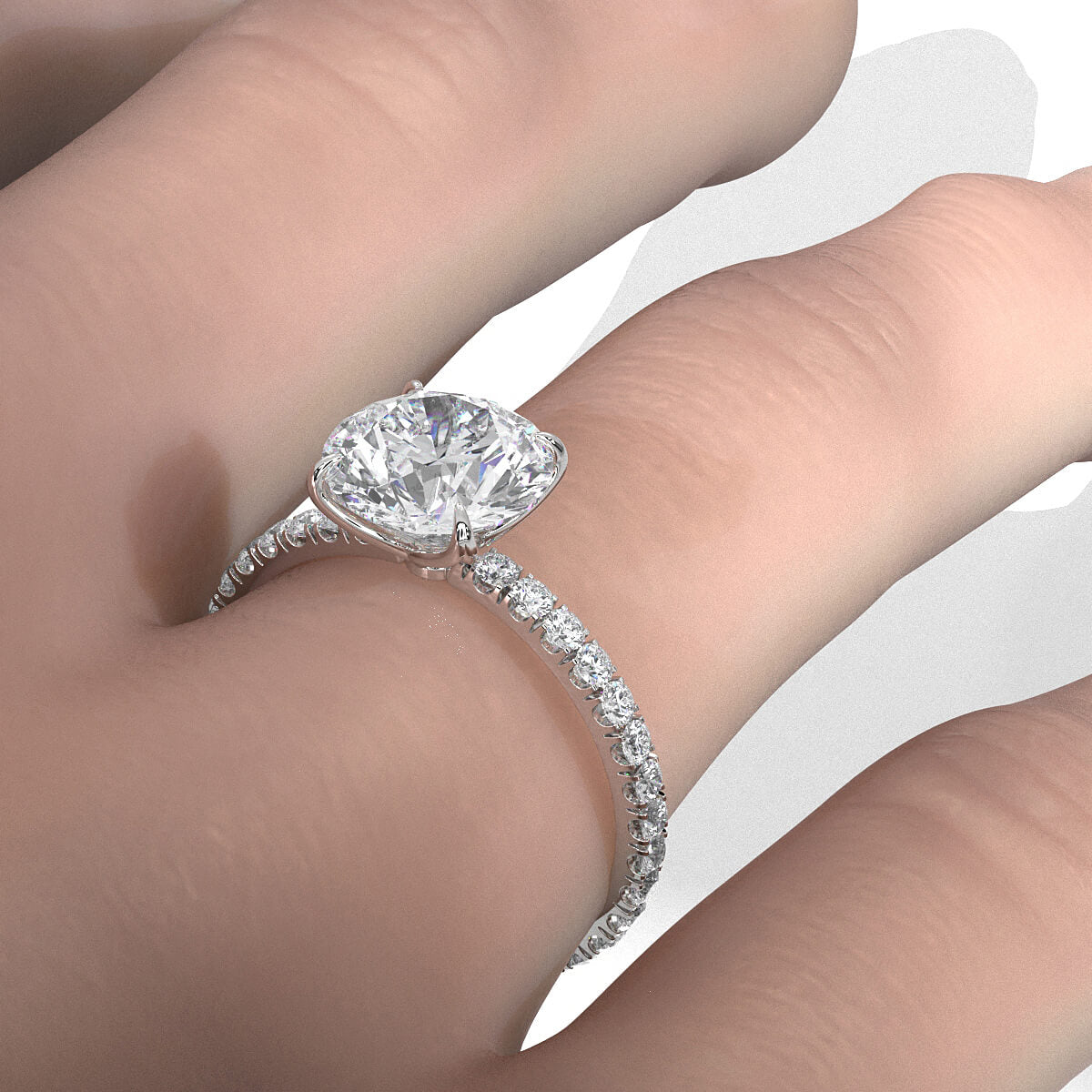 Round Lab Grown Diamond French Pave Set Engagement Ring