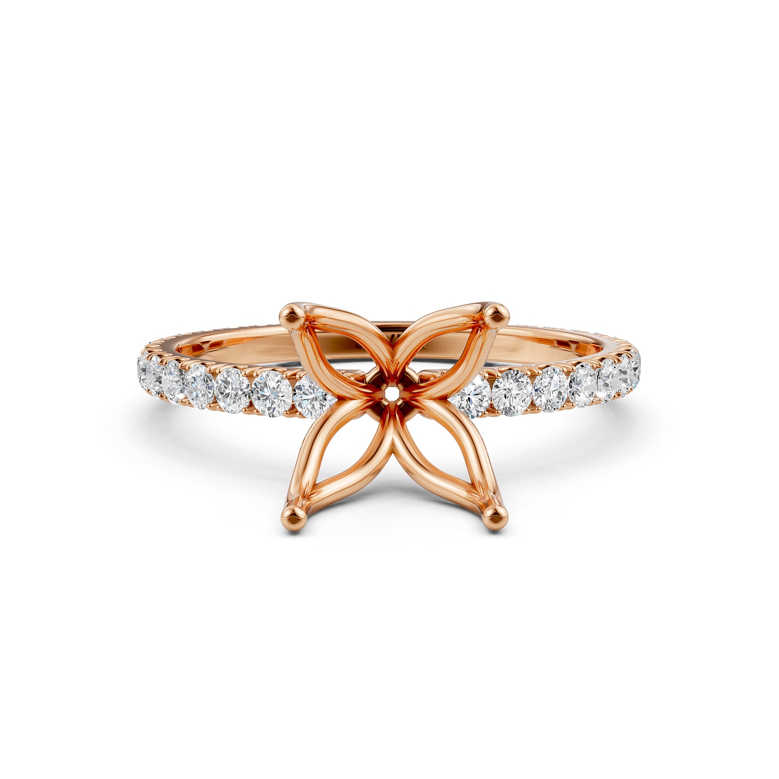 French Pave Set Lab Grown Diamond Semi Mount Engagement Ring 0.50 Ct.