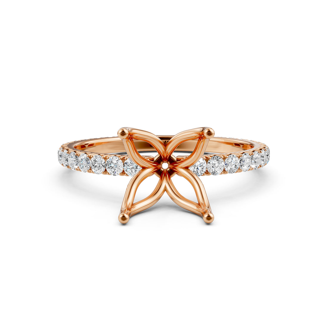 French Pave Set Lab Grown Diamond Semi Mount Engagement Ring 0.50 Ct.
