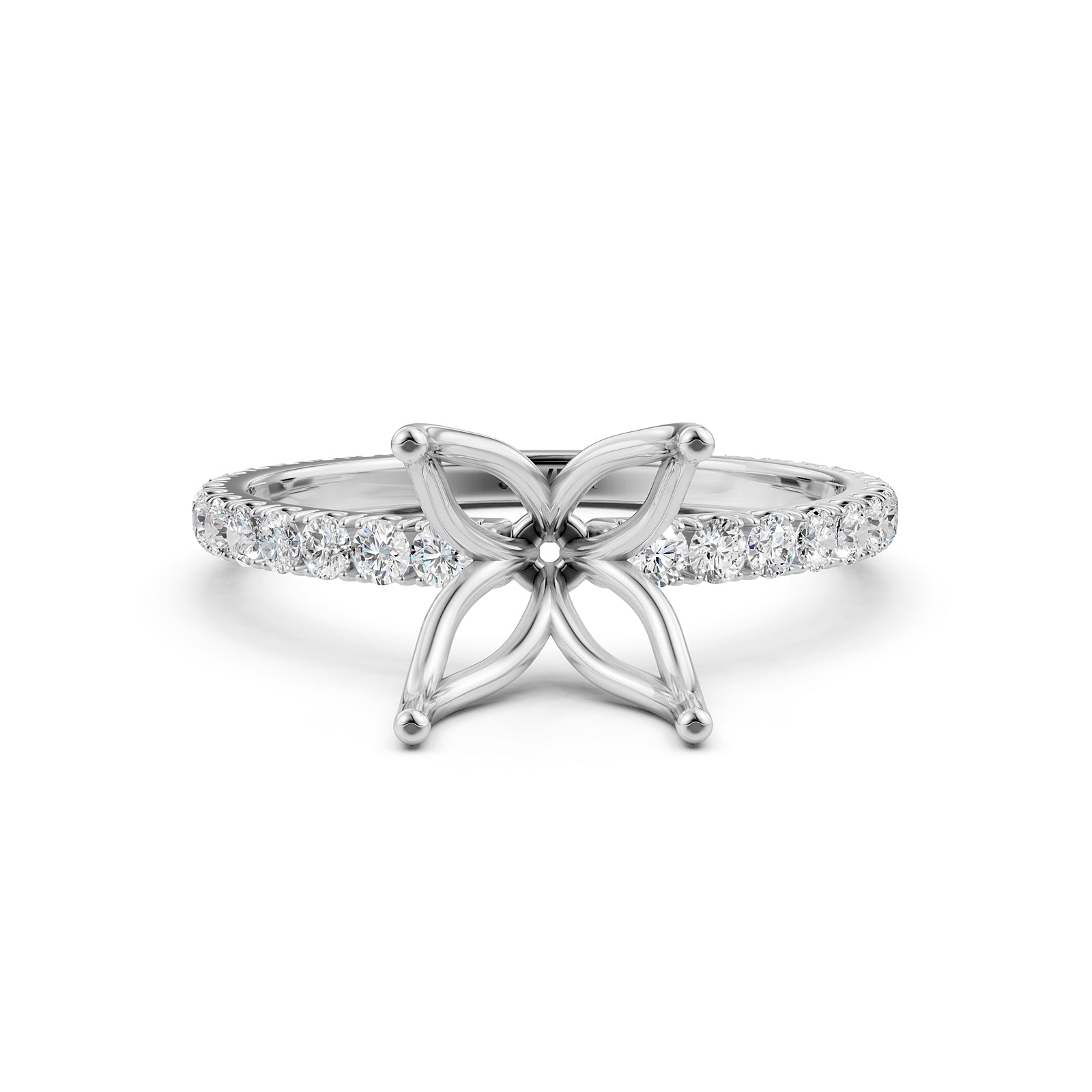 French Pave Set Lab Grown Diamond Semi Mount Engagement Ring 0.50 Ct.