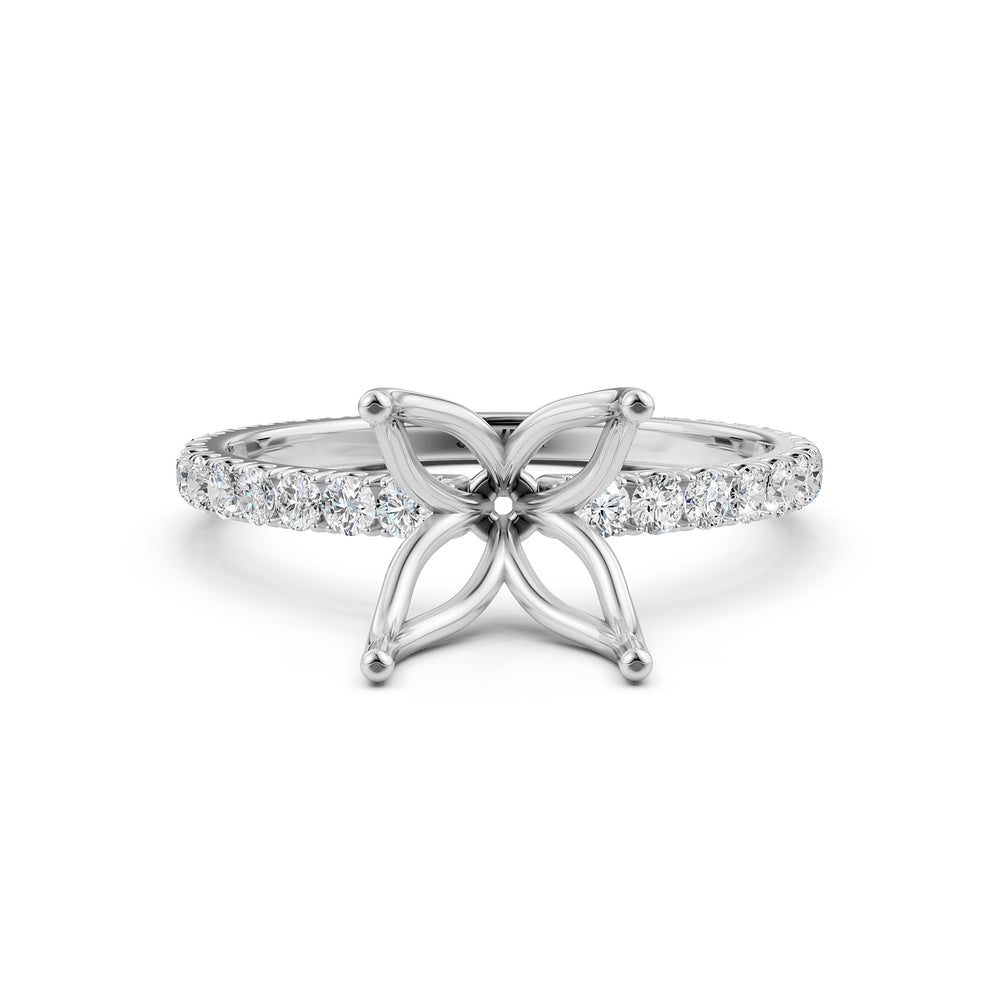 French Pave Set Lab Grown Diamond Semi Mount Engagement Ring 0.50 Ct.