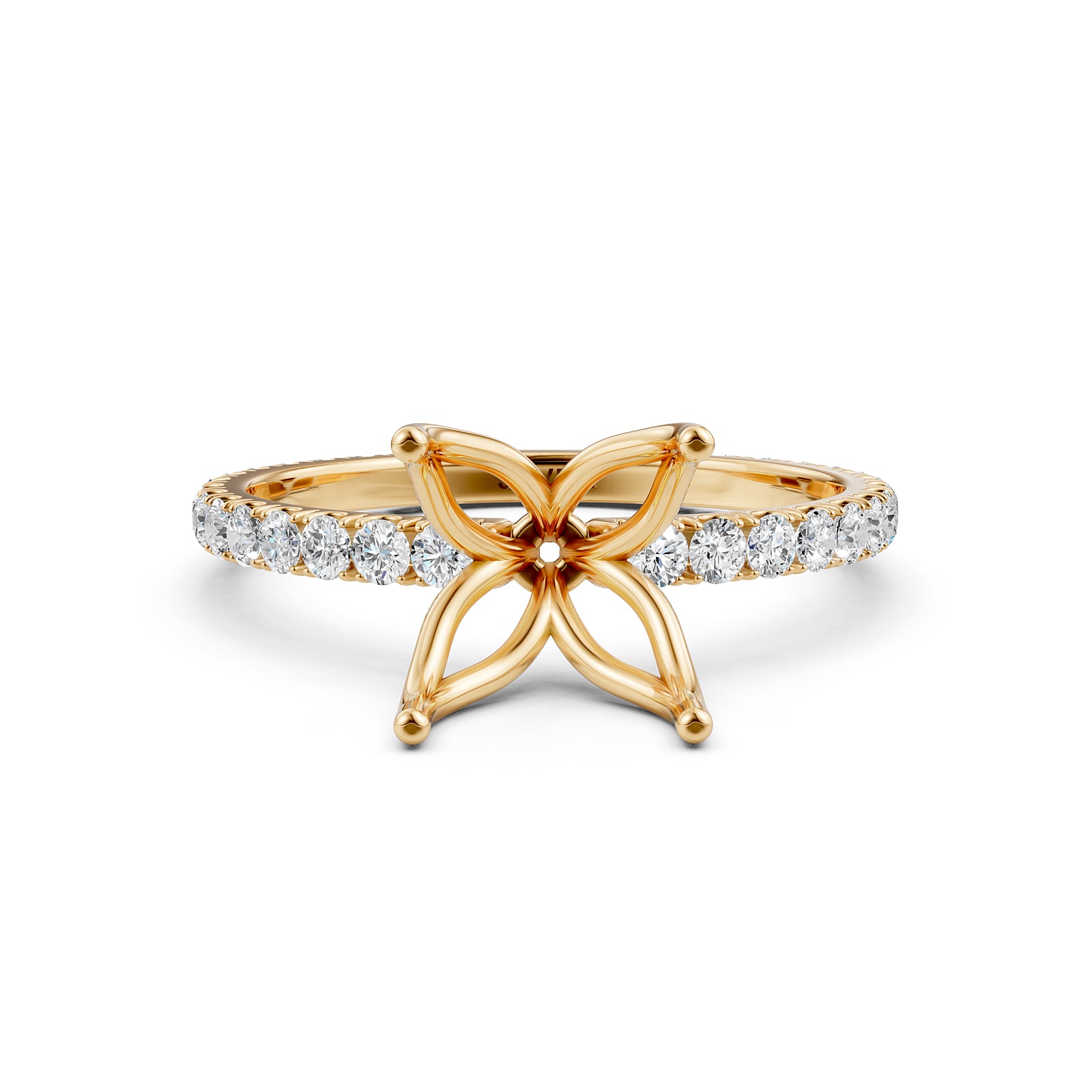 French Pave Set Lab Grown Diamond Semi Mount Engagement Ring 0.50 Ct.