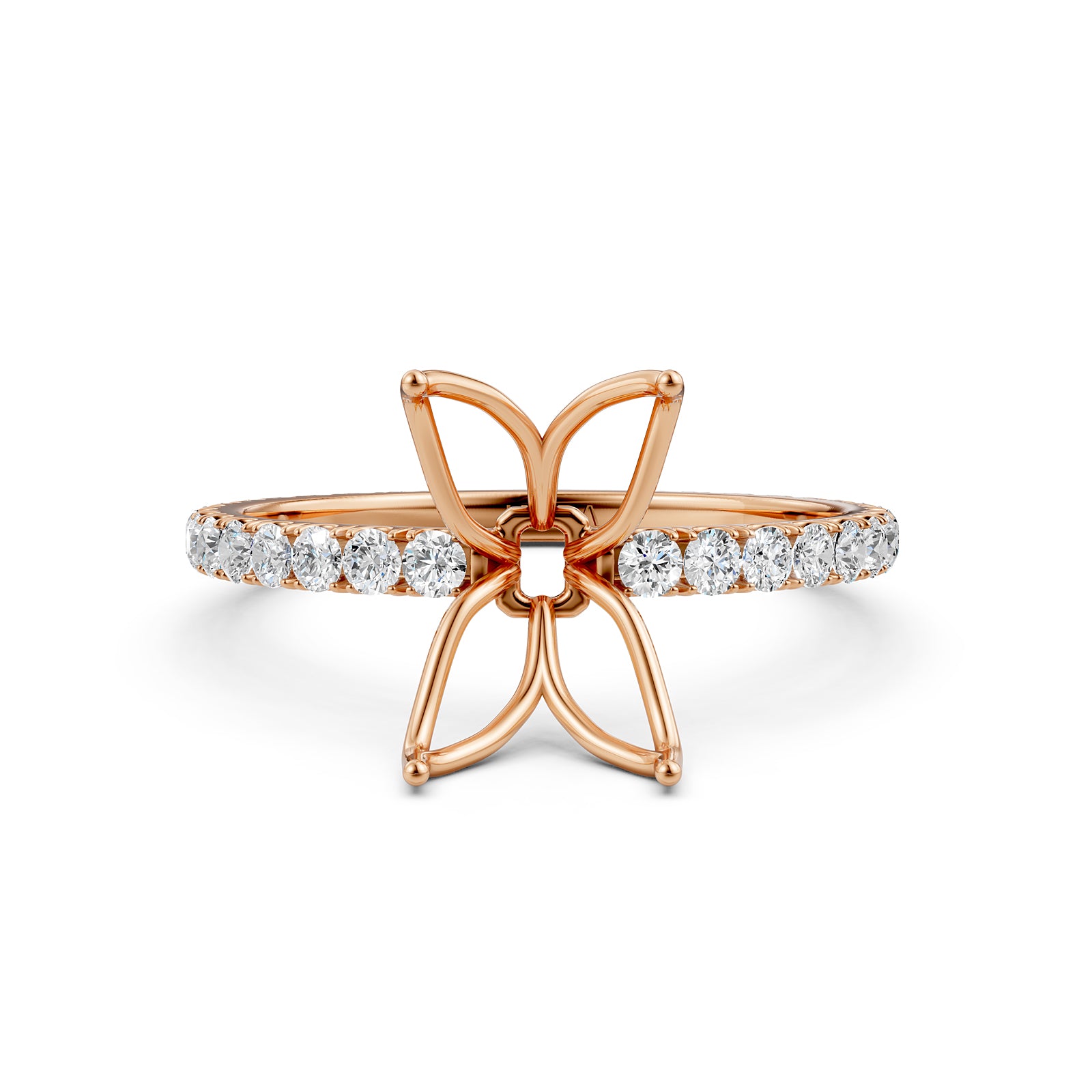 French Pave Set Lab Grown Diamond Semi Mount Engagement Ring 0.50 Ct.