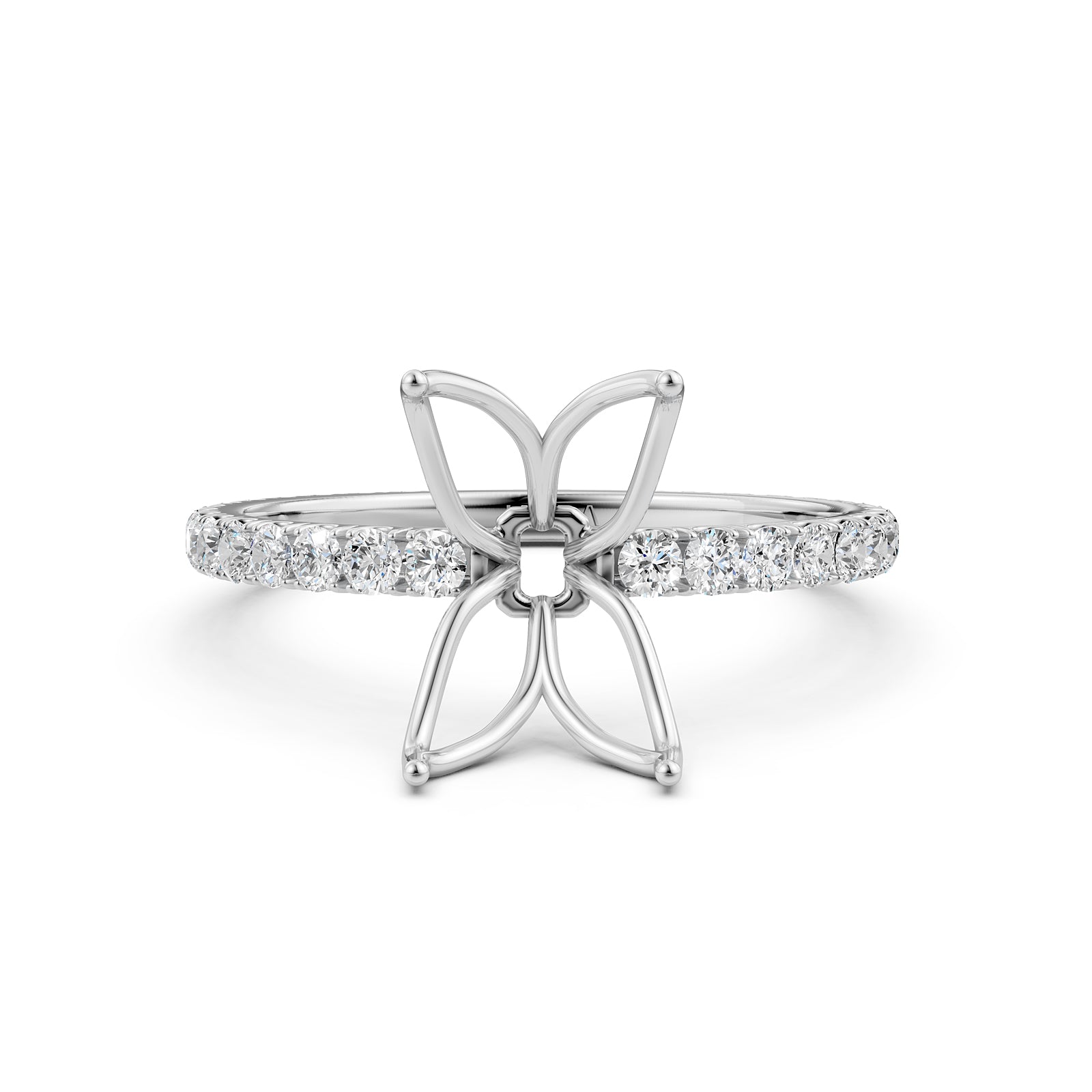 French Pave Set Lab Grown Diamond Semi Mount Engagement Ring 0.50 Ct.