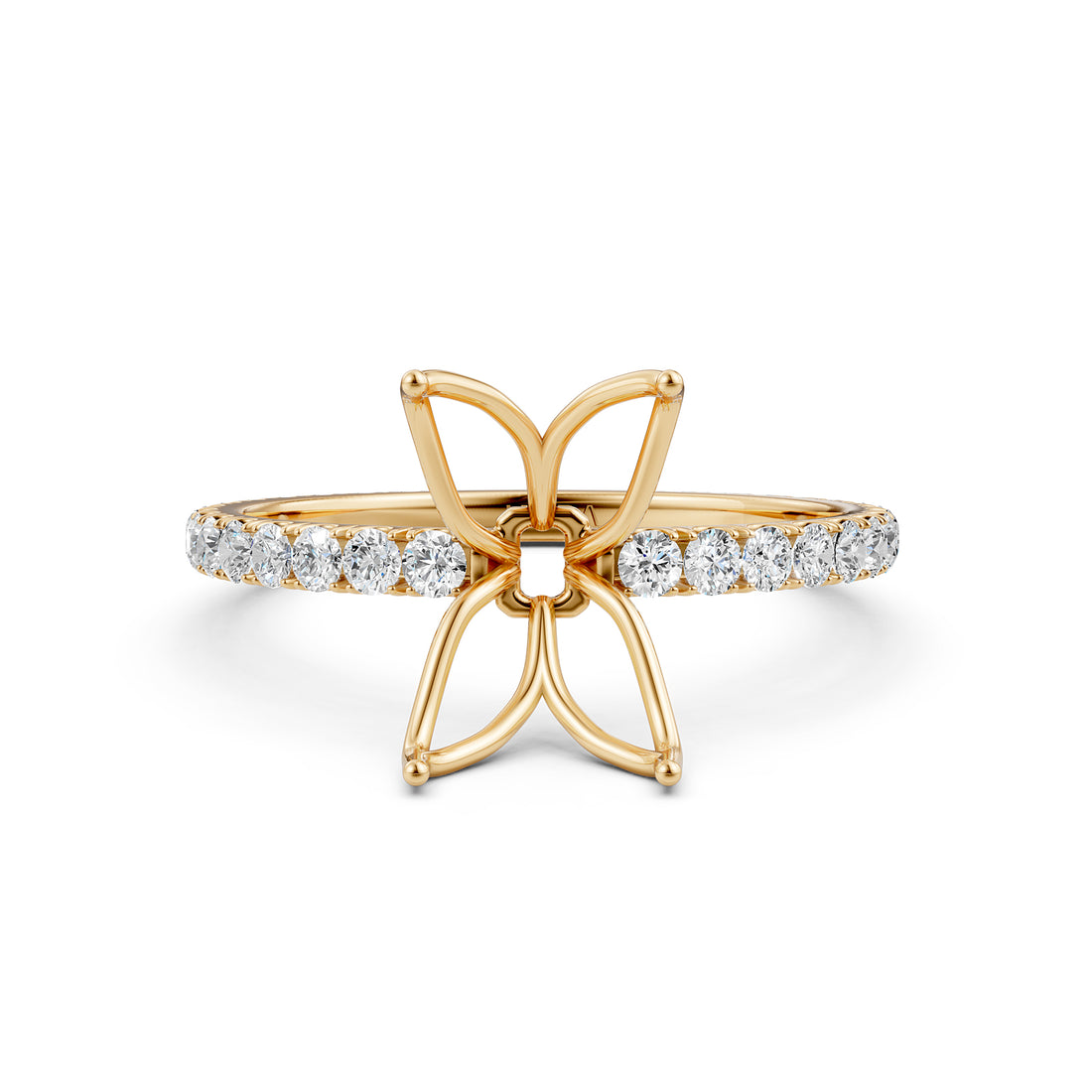 French Pave Set Lab Grown Diamond Semi Mount Engagement Ring 0.50 Ct.