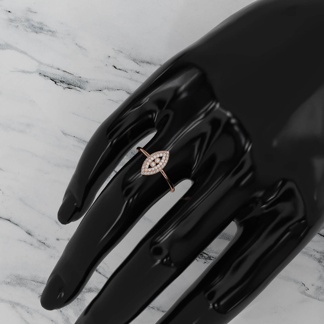 Light Weight Marquise Double Halo Lab Diamond Engagement Ring 0.24ctw.