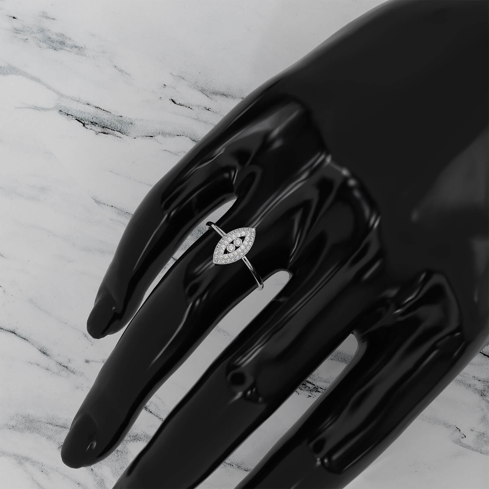 Light Weight Marquise Double Halo Lab Diamond Engagement Ring 0.24ctw.