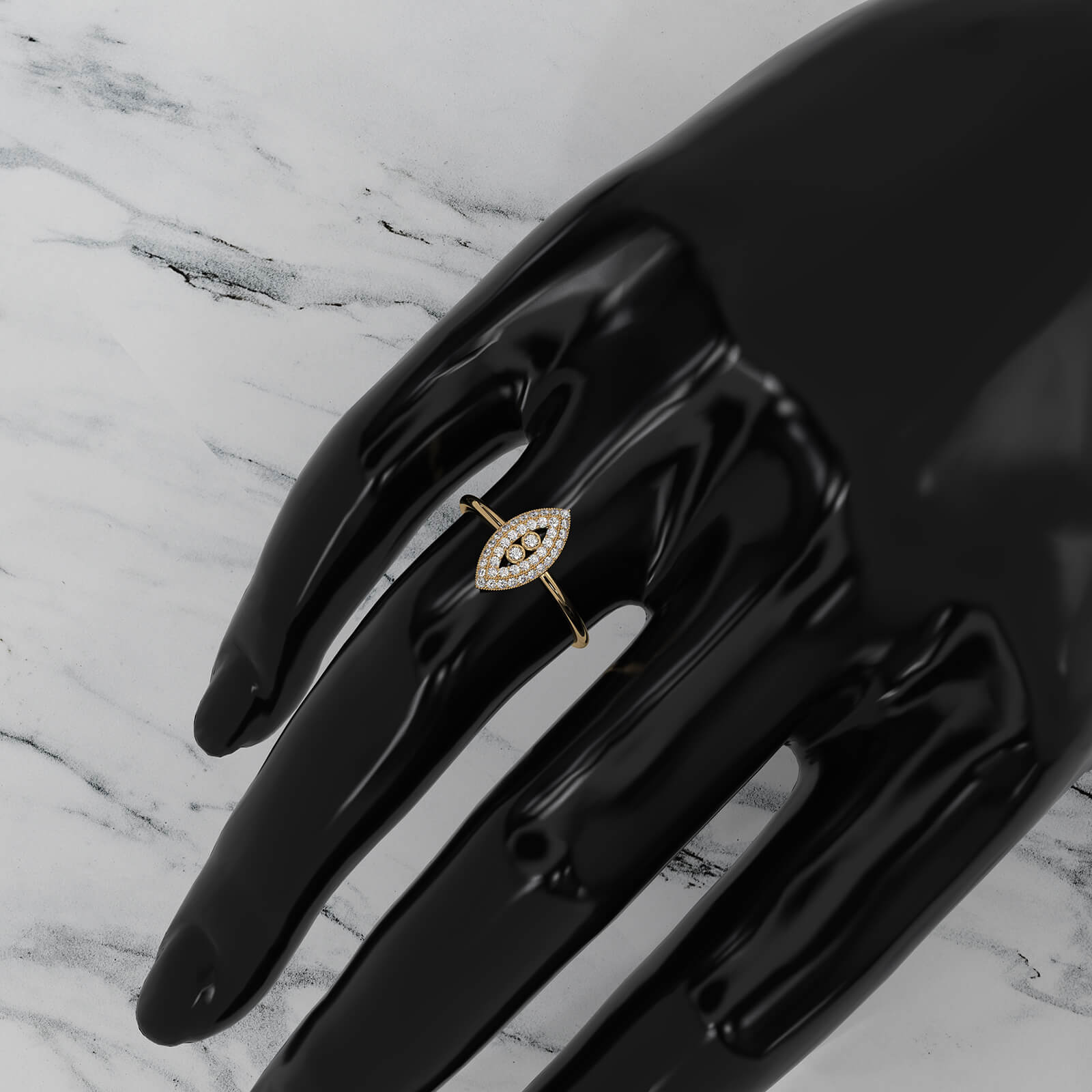 Light Weight Marquise Double Halo Lab Diamond Engagement Ring 0.24ctw.